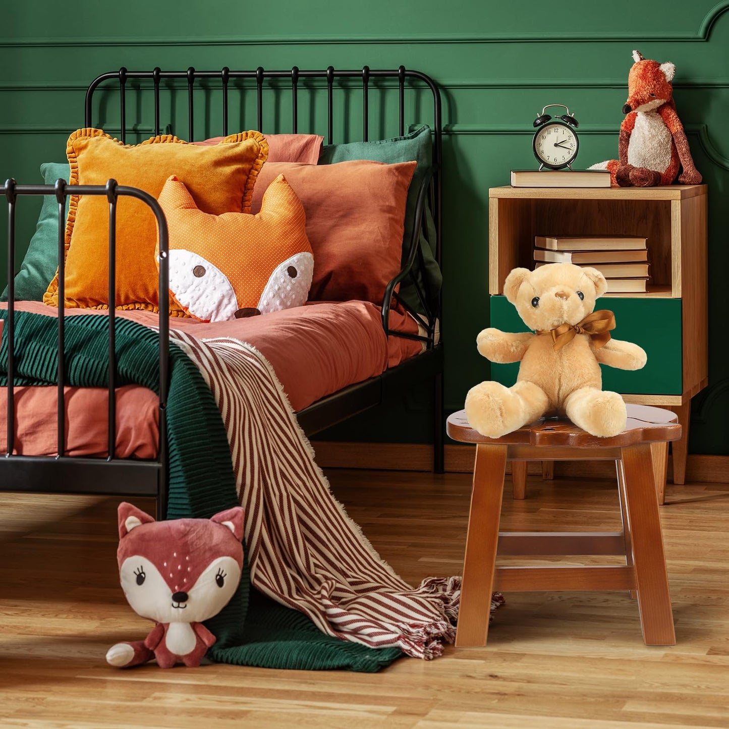 Beeveer Fox Hand-Carved Wood Foot Stool 11 Inch Decorative Animal Foot Stool Fox Wood Decorative for Planter Kitchen