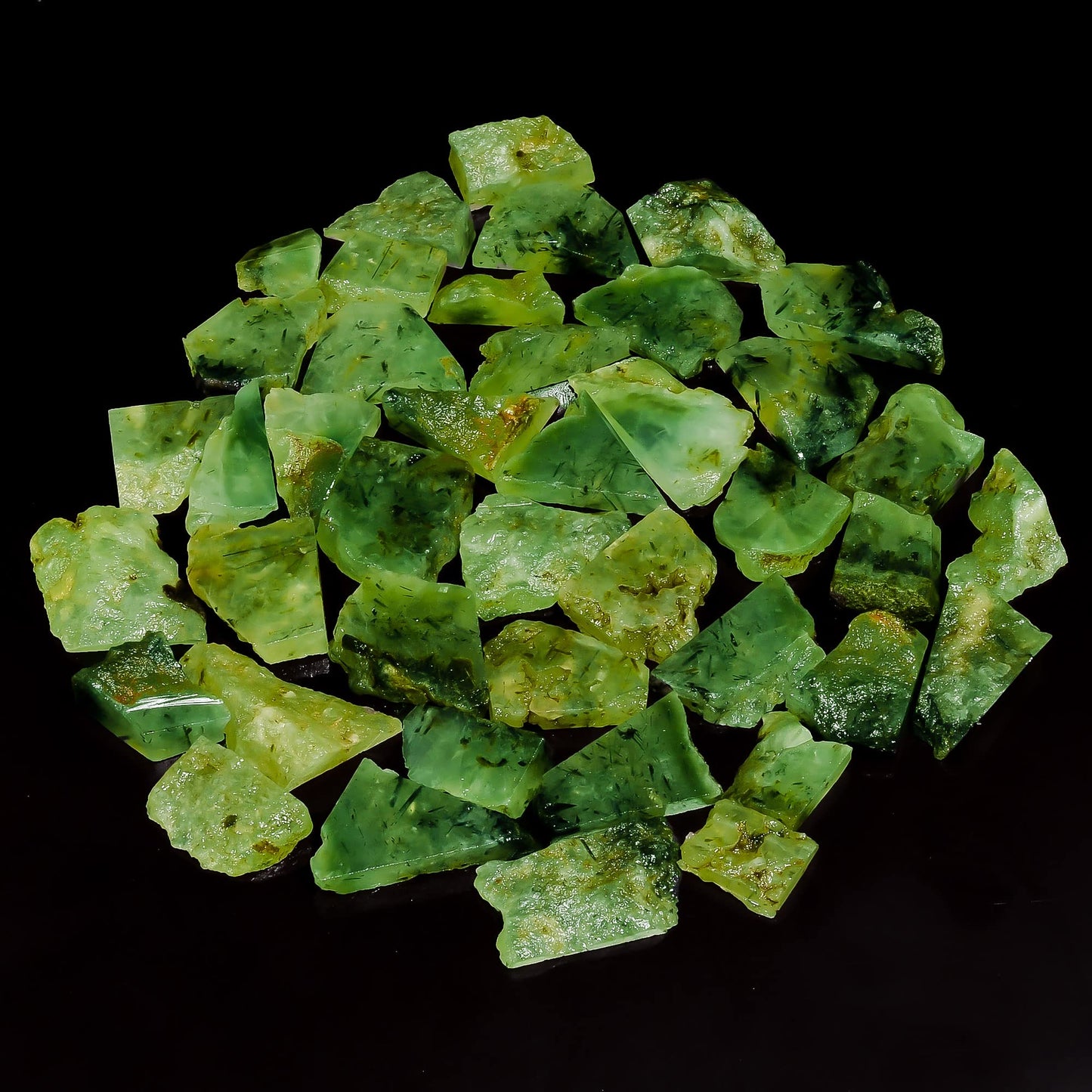 Natural Prehnite Raw Slice Gemstone- Healing Crystals for DIY Jewelry Making -Loose Natural Cabochon -Perfect for Crafting Unique Jewelry Designs (5 pcs, 25-35 mm)