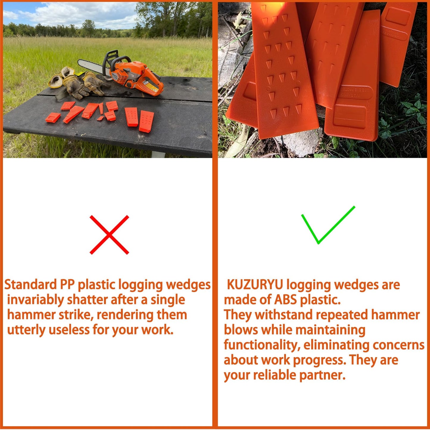 kuzuryu 6pcs Tree Felling Wedges 5.5” & 8” Combo - ABS Plastic Logging Tools with Anti-Slip Teeth, Chainsaw Accessories for Medium Trees (Mesh Bag)