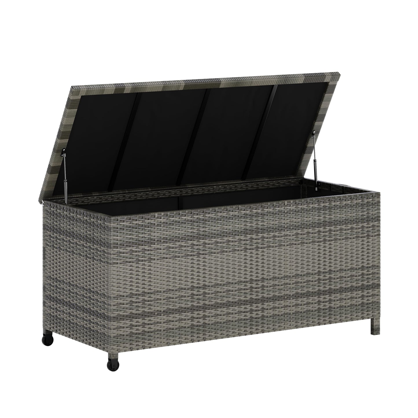 125 Gallon Large Deck Box Waterproof PE Rattan Outdoor Storage Box with Handles and Wheels, Storage Bin for Garden, Balcony, Porch, Pool, Yard