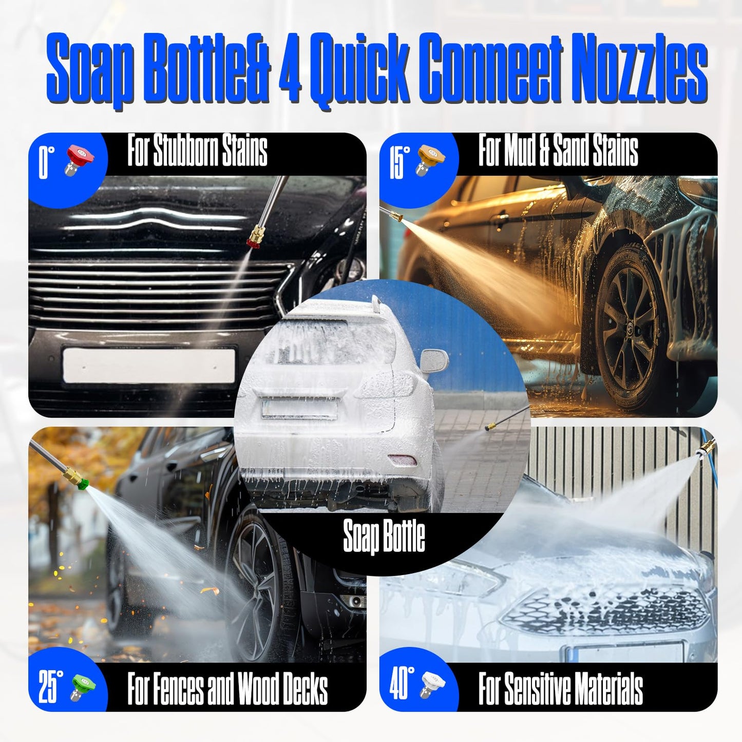 QIOMALA 4800PSI PowerWasher with 4 Quick Connect Nozzles, Foam Cannon for Car, Lane, Patio Cleaning