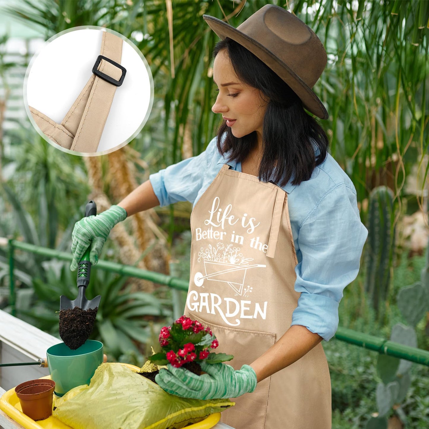 Breathffy 3 Pcs Funny Gardening Aprons for Women Waterproof Garden Apron with Pockets Floral Aprons for Gardener Plant Lover Gifts for Mom Grandma Wife Mother's Day Birthday Housewarming