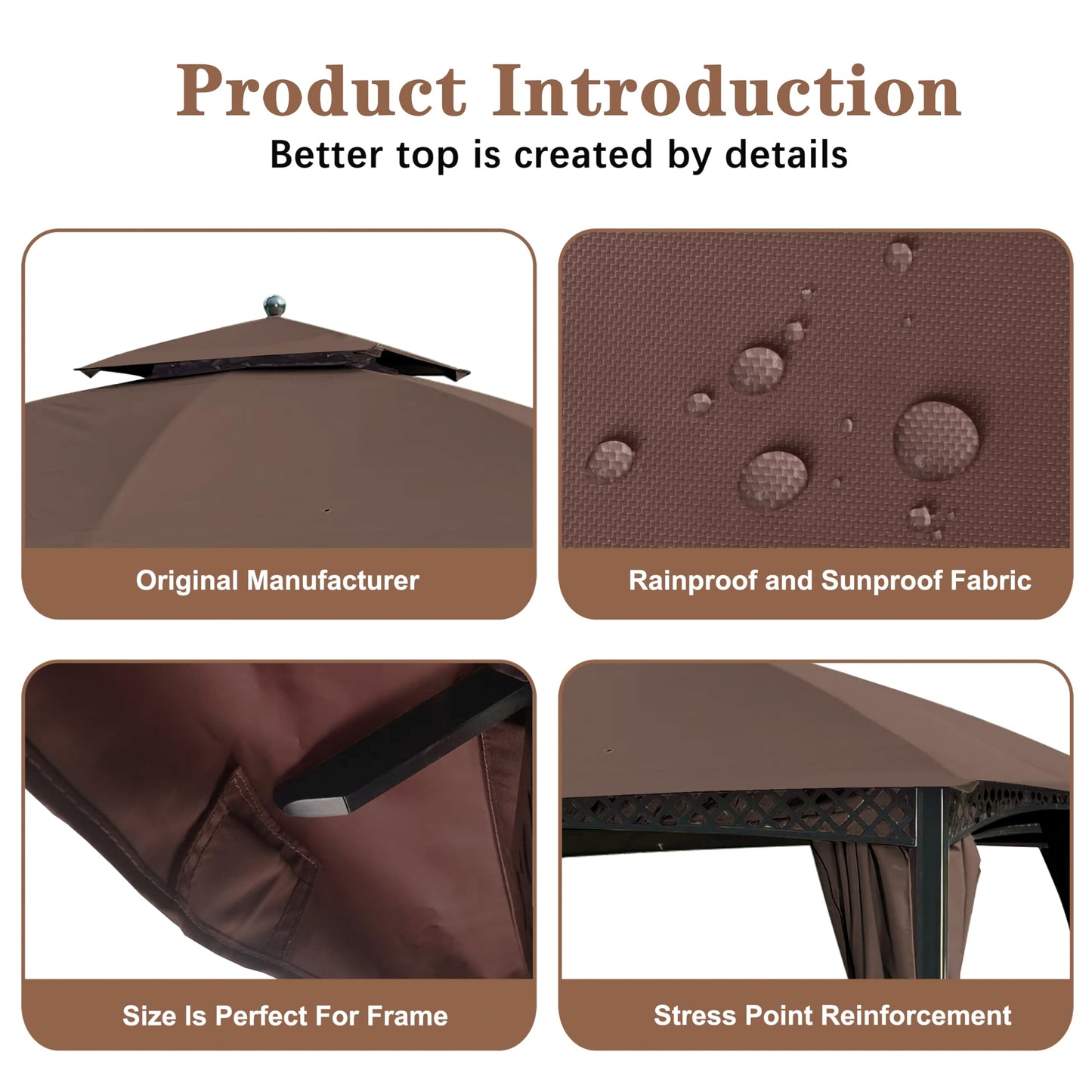 SCOCANOPY Replacement Canopy Cover Compatible with Windsor Gazebo L-GZ717PST-C, 810213583,(Brown)