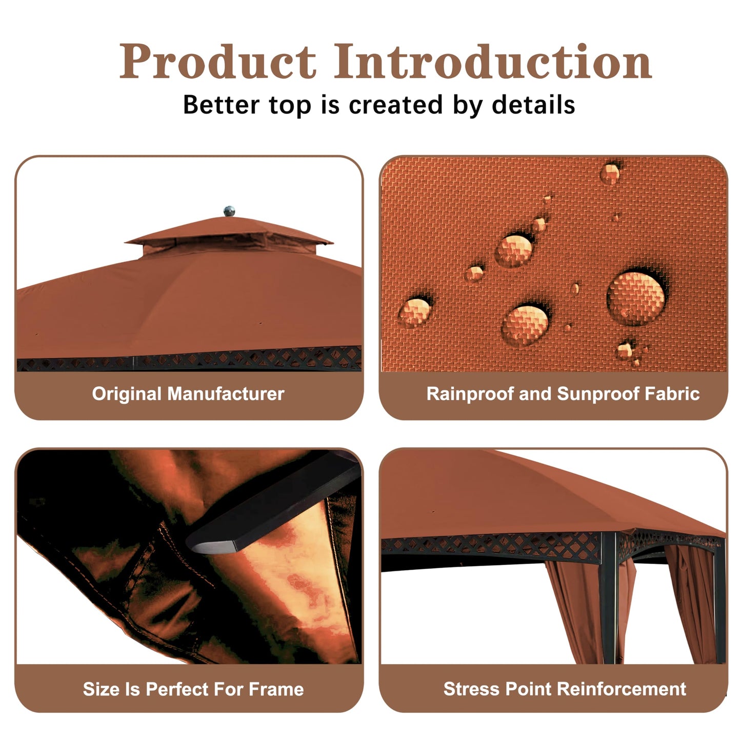 SCOCANOPY Replacement Top for 10X12Ft Oakmont Gazebo L-GZ1188PST-A,Pinehurst L-GZ1188PST,South Hampton Gazebo L-GZ659PST(Rust Red)