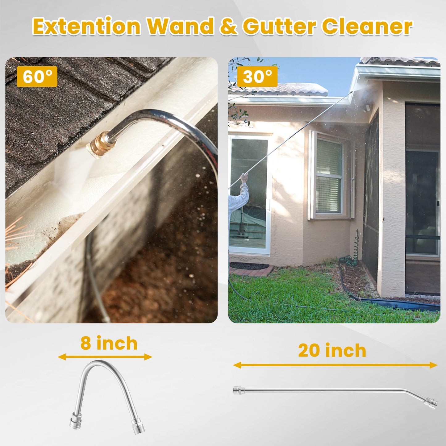 M MINGLE 20 FT Telescoping Pressure Washer Wand with Gutter Cleaner, Brush Head, 5 Nozzle Tips, and Hose Adapters for House Exterior, Window & Roof Cleaning