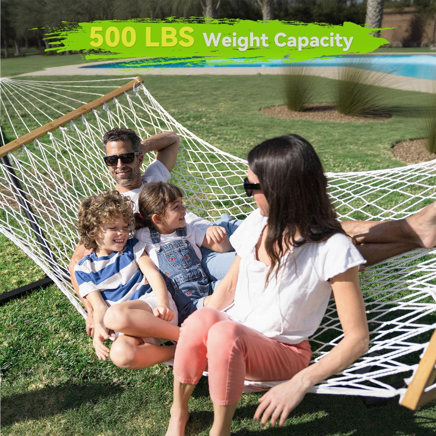 ANAGOO Double Hammock for 2 Person, Handwoven Rope Hammock with Spreader Bar Without Stand - Indoor & Outdoor Use for Patio, Poolside, Backyard (White)
