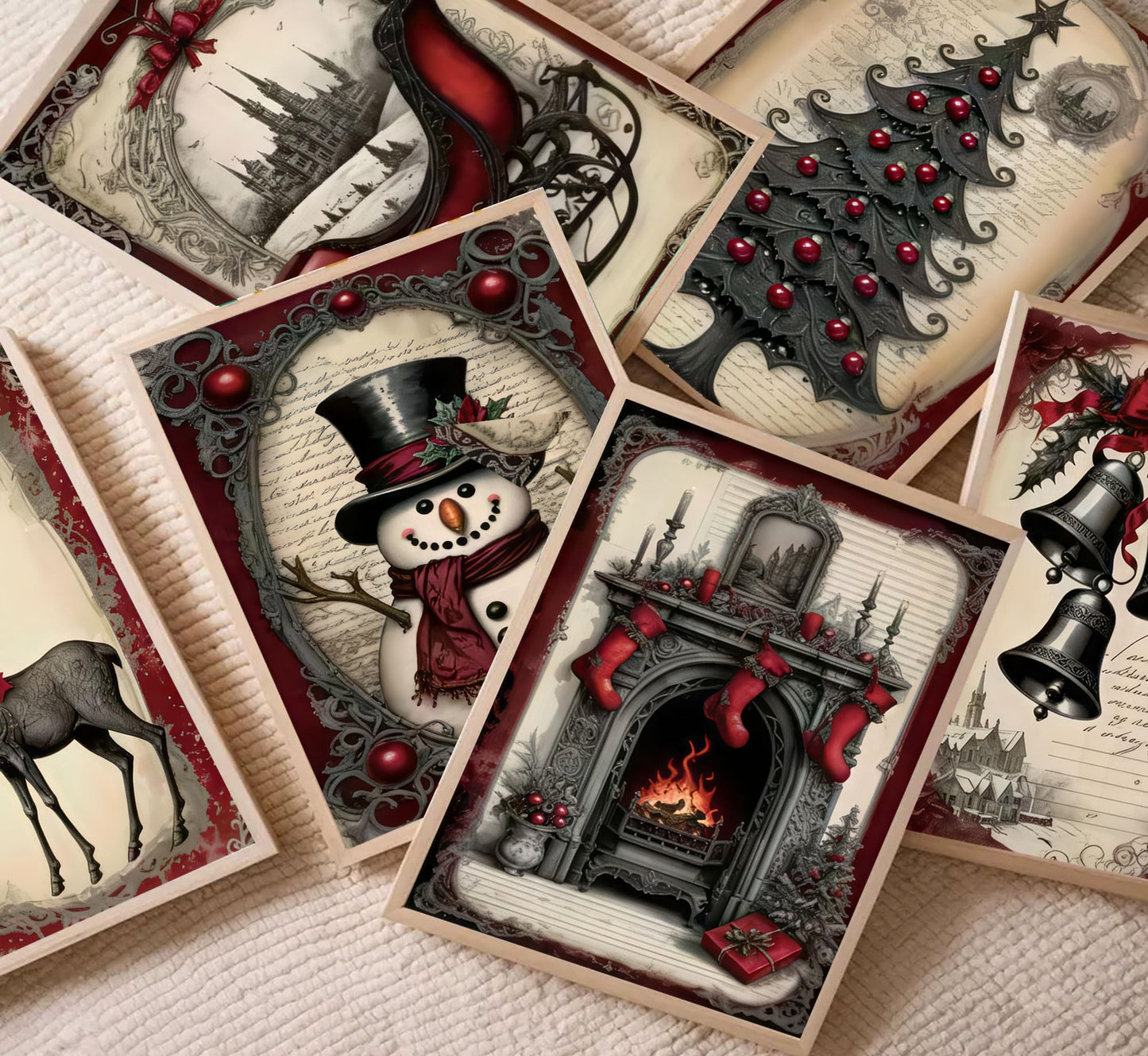 6pcs Christmas Canvas Wall Art Red Christmas Tree Snowman Elk Posters Prints Paintings Winter Landscape Festive Elements Wall Decor Pictures for Living Room And Bedroom Furniture Decoration Unframed