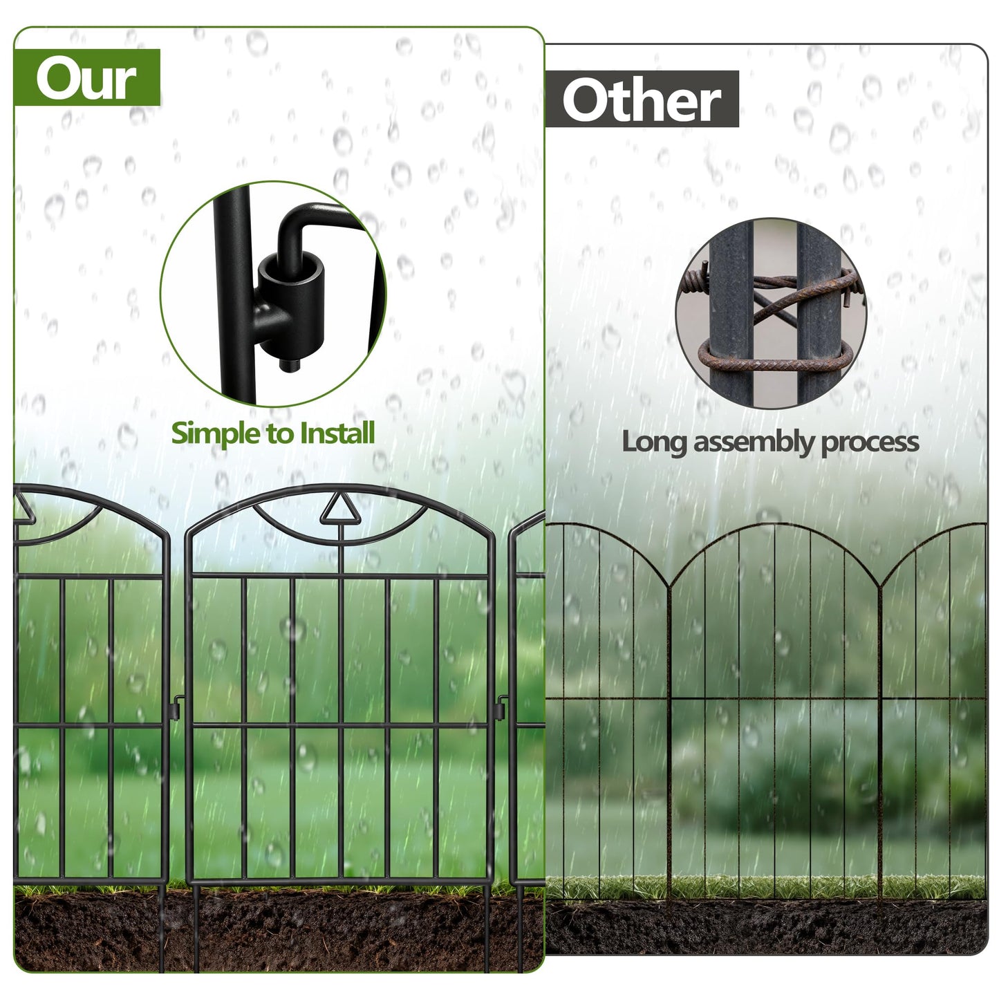 Garden Fence 17in (H) x21ft (L), 20 Pack Rustproof Metal No Dig Animal Barrier, Decorative Garden Border Fence Panels, for Dogs, Flower Bed, Patio