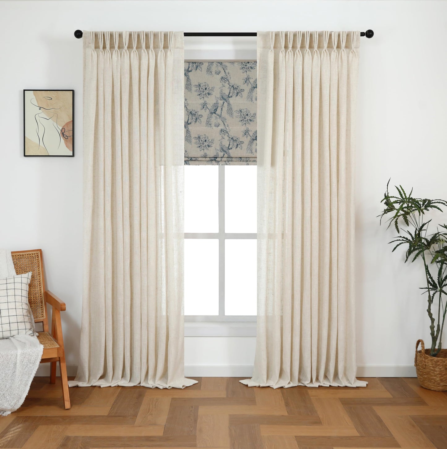 Everyday Celebration Peacock 100% Blackout Dual Layered Pull-Down Roman Shade for Windows, Peacock Pattern Printed on Natural Fabric Roman Shades for Home 30" W x 64" H Blue