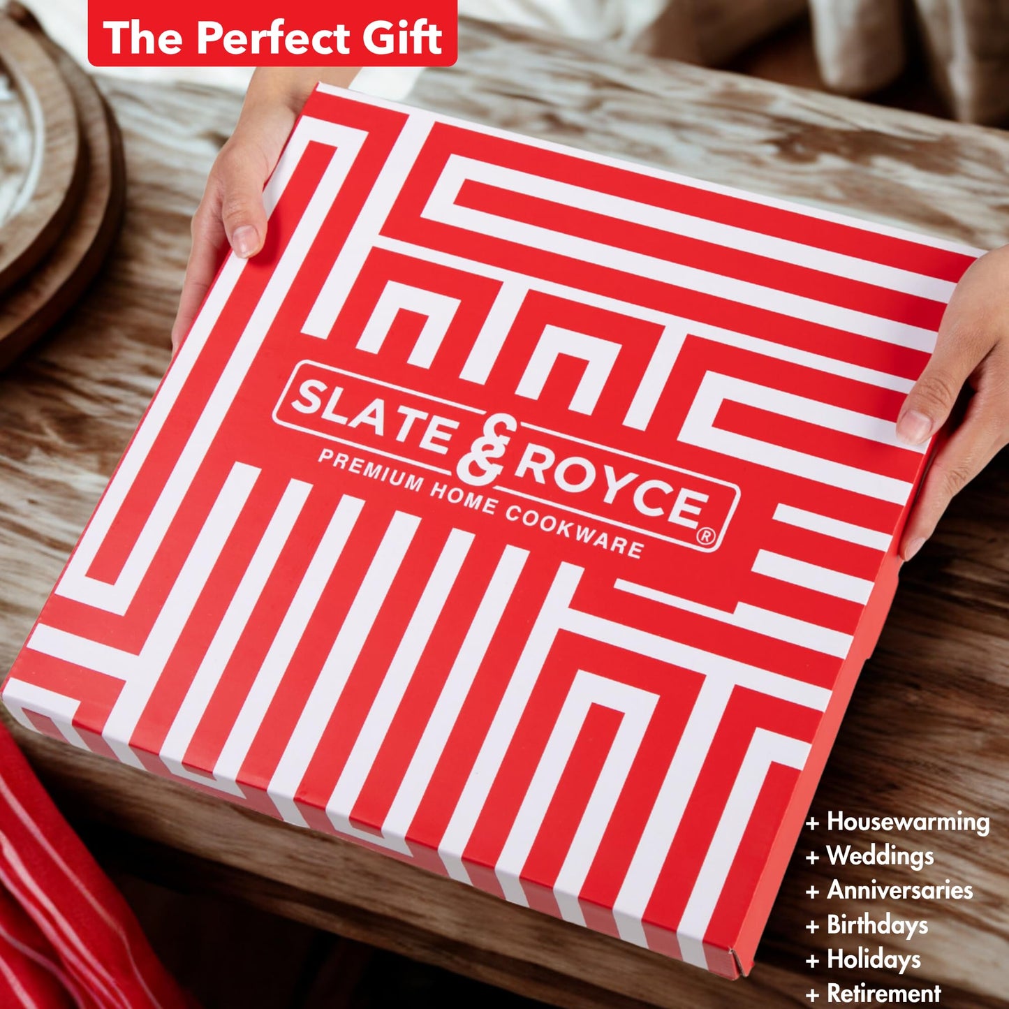 SLATE & ROYCE Herringbone Acacia Wood Cutting Board Set of 2 — Premium Wood Cutting Board & Serving Board, Non-Toxic, Kitchen Prep & Entertaining, Perfect Wedding or Housewarming Gift