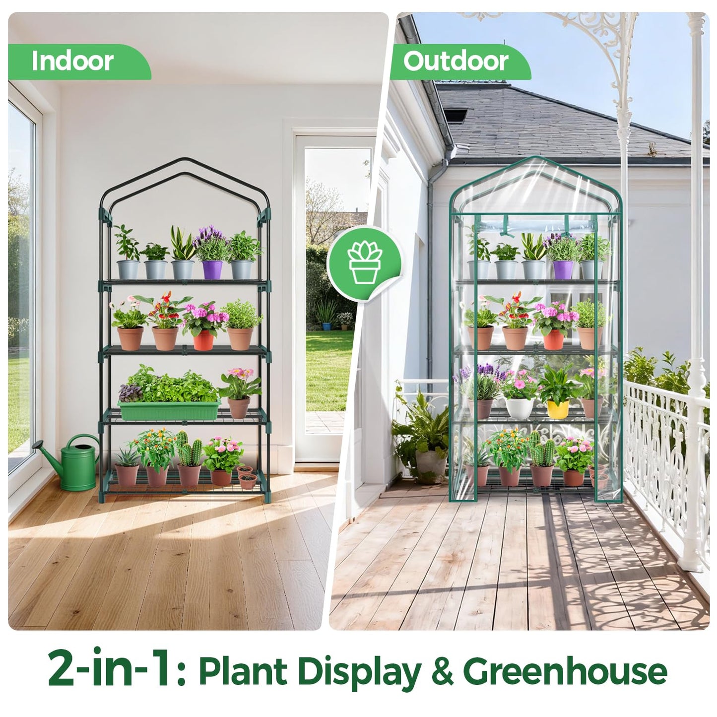 Mini Greenhouse for Outdoors Indoor: 27 x 19 x 62-Inch Ohuhu Small Green House with 4 Tier Shelves, Portable Plastic Greenhouses with Heavy Duty Transparent PVC Cover for Seedling Patio Porch Balcony