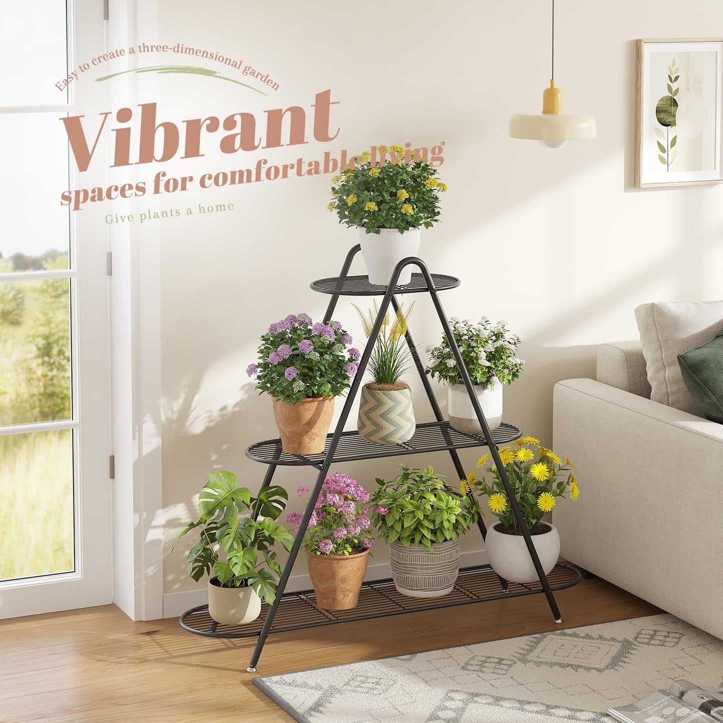 STDDRE Plant Stand Indoor Plant Shelf Outdoor Corner Tall Plant Rack 3-Tier Large Metal Plant Holder Heavy-Duty Flower Rack for Patio,Living Room,Garden Decor (Black)