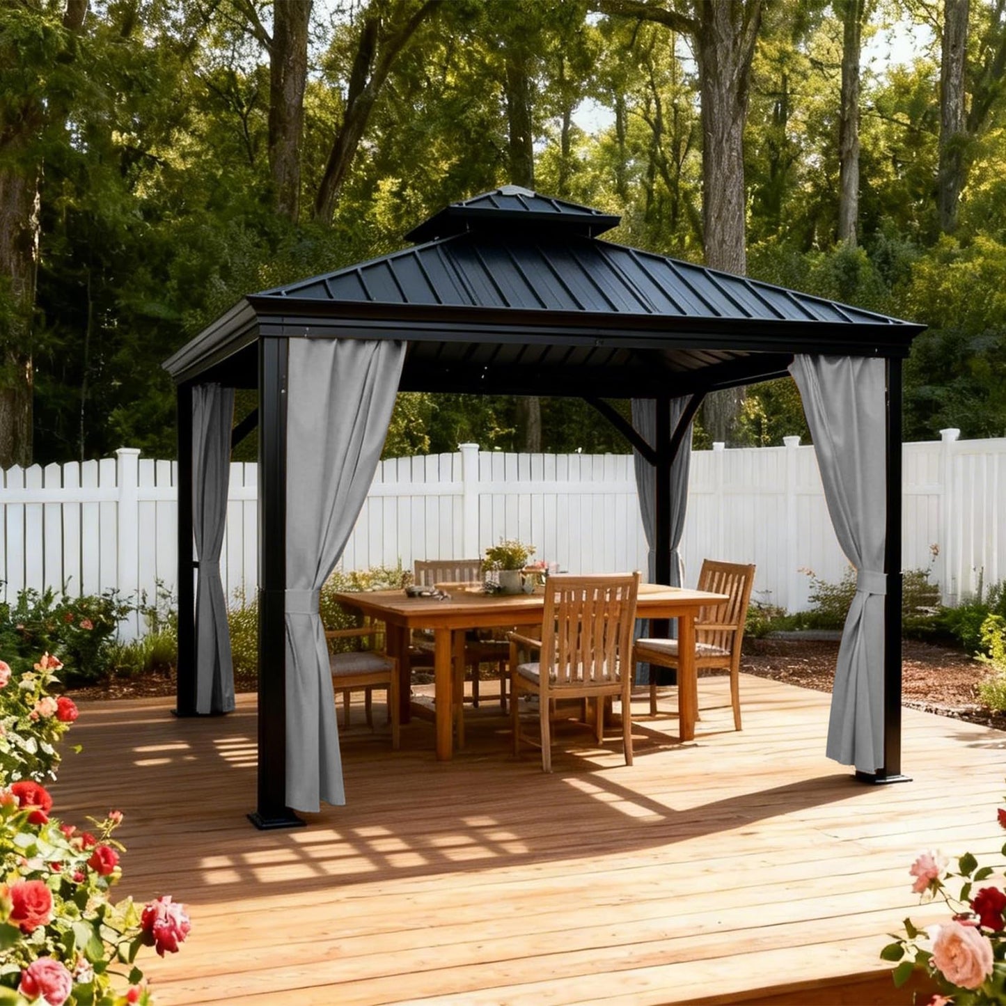 GarPad Gazebo Curtain Replacement Universal Privacy Curtain, 4-Panels Sidewall 10'X12' Curtain Gazebo Outdoor with Zipper,Universal Replacement for Patio Privacy Screen Grey(Only Curtain)