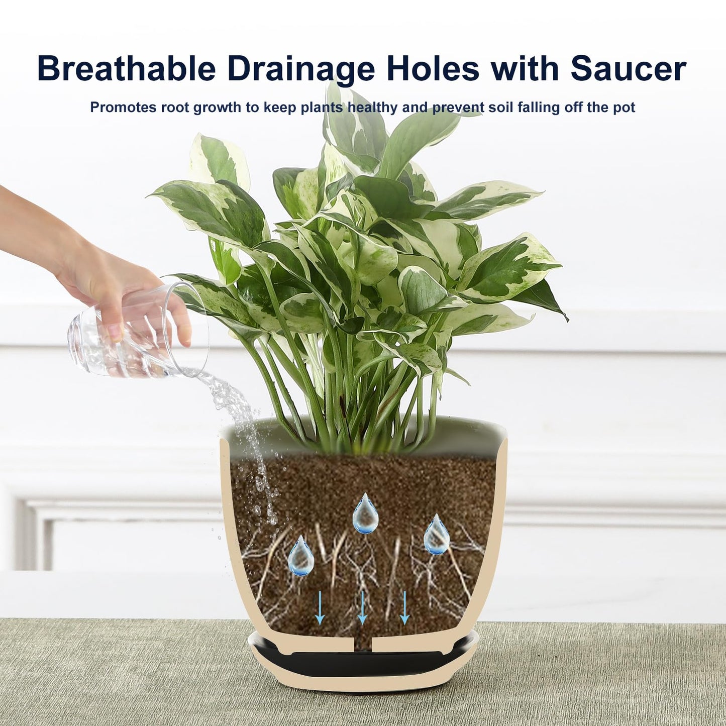 Sureasy Succulent Pots, 3.5 Inch Flower Pots for Indoor Plants, Small Plant Pots with Saucer & Drainage, Decorative Ceramic Planters for Succulent, Cactus, Set of 4, White