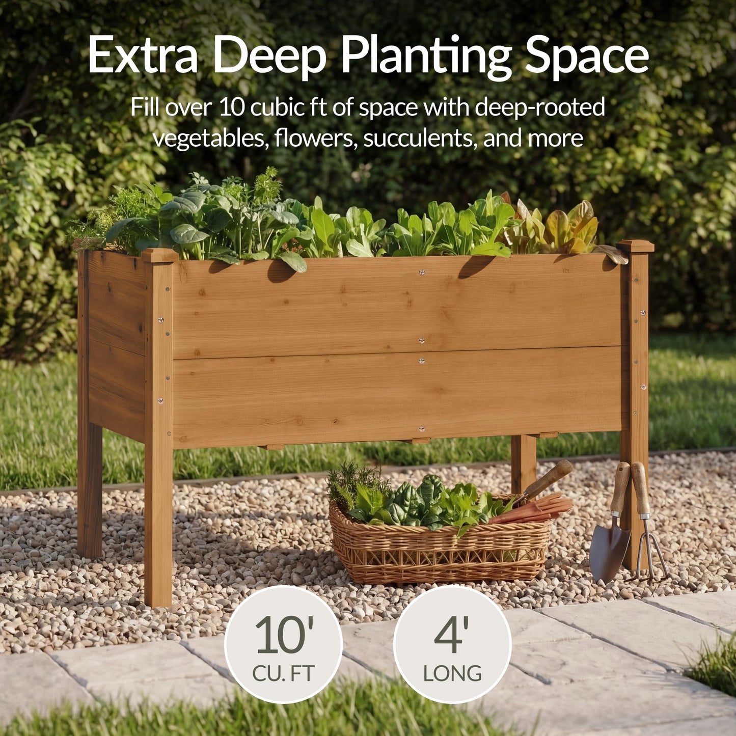 Best Choice Products 48" x 24" x 30" Raised Garden Bed with Extra Deep 16" Depth, Elevated Wood Planter Box Stand for Backyard, Patio, Balcony, Natural Fir Wood - Acorn Brown