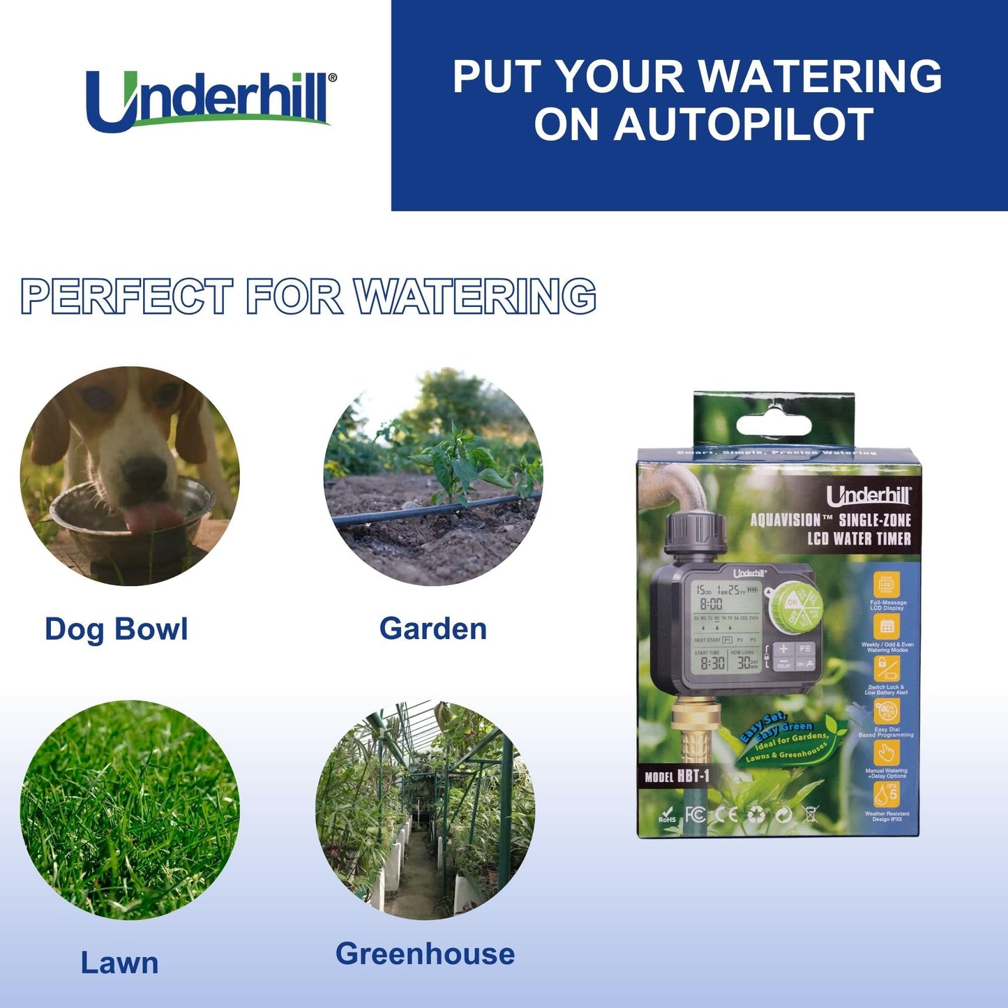 Underhill AquaVision Digital Hose Timer, Dual Zone Automatic Garden Water Timer with LCD Display, Programmable Irrigation Controller for Sprinklers, Drip Systems & Garden Hose Faucets