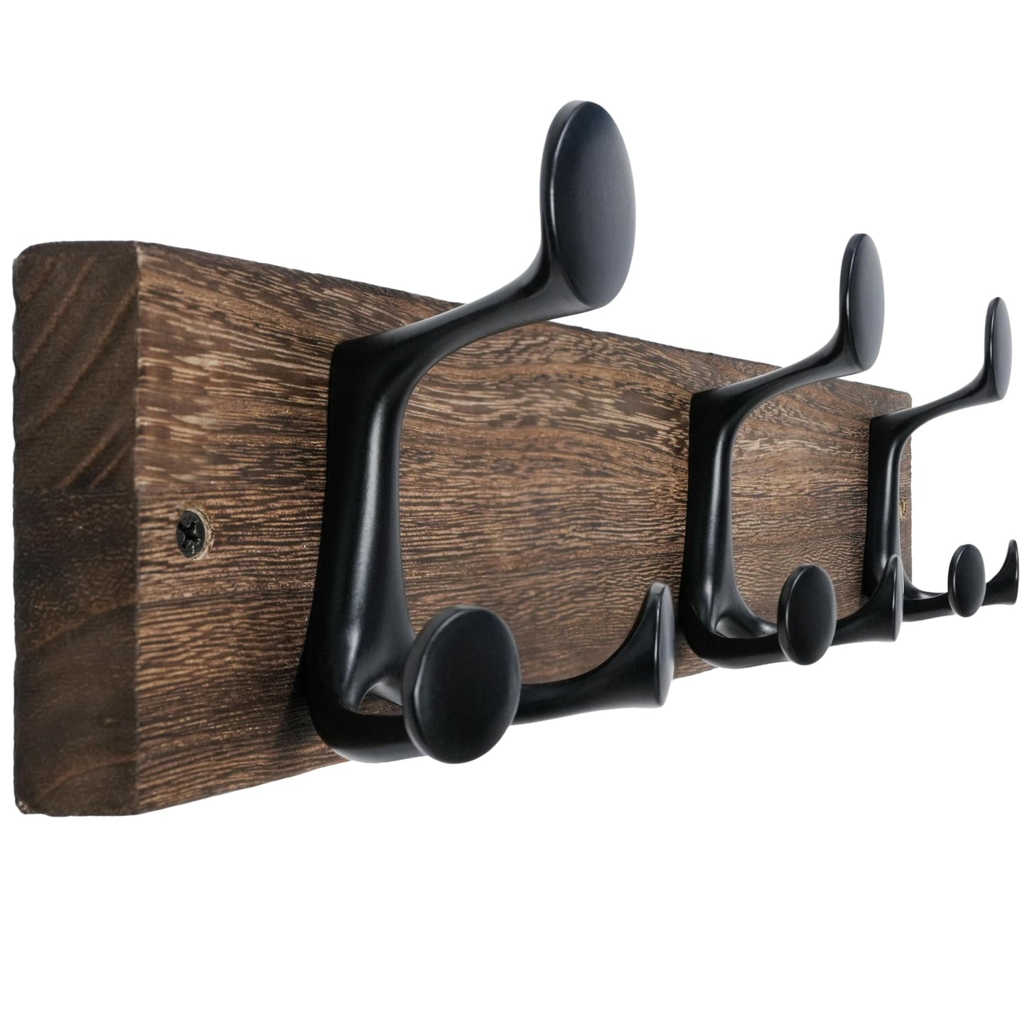 WEBI Coat Rack Wall Mount,17" Solid Wood Coat Hooks Wall Mounted Coat Hanger,16" Hole to Hole,Heavy Duty Hook Rack Rail,3 Triple Hooks for Hanging Coats,Jacket,Clothes,Hat,Backpack,Weathered Brown