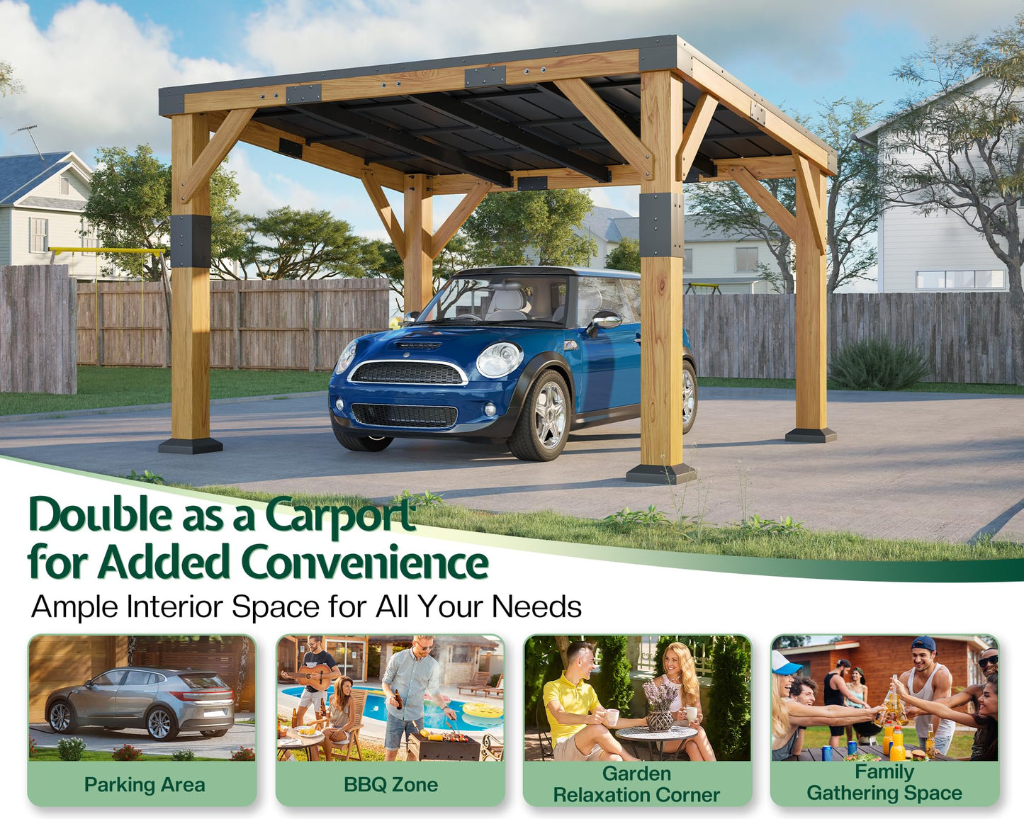 Jocisland 10' x 12' Cedar Wood Gazebo with Sloped Galvanized Steel Roof, Hardtop Gazebo Pavilion with Durable, Rot-Resistant Construction, Permanent Outdoor Pergola for Backyard, Garden & Deck