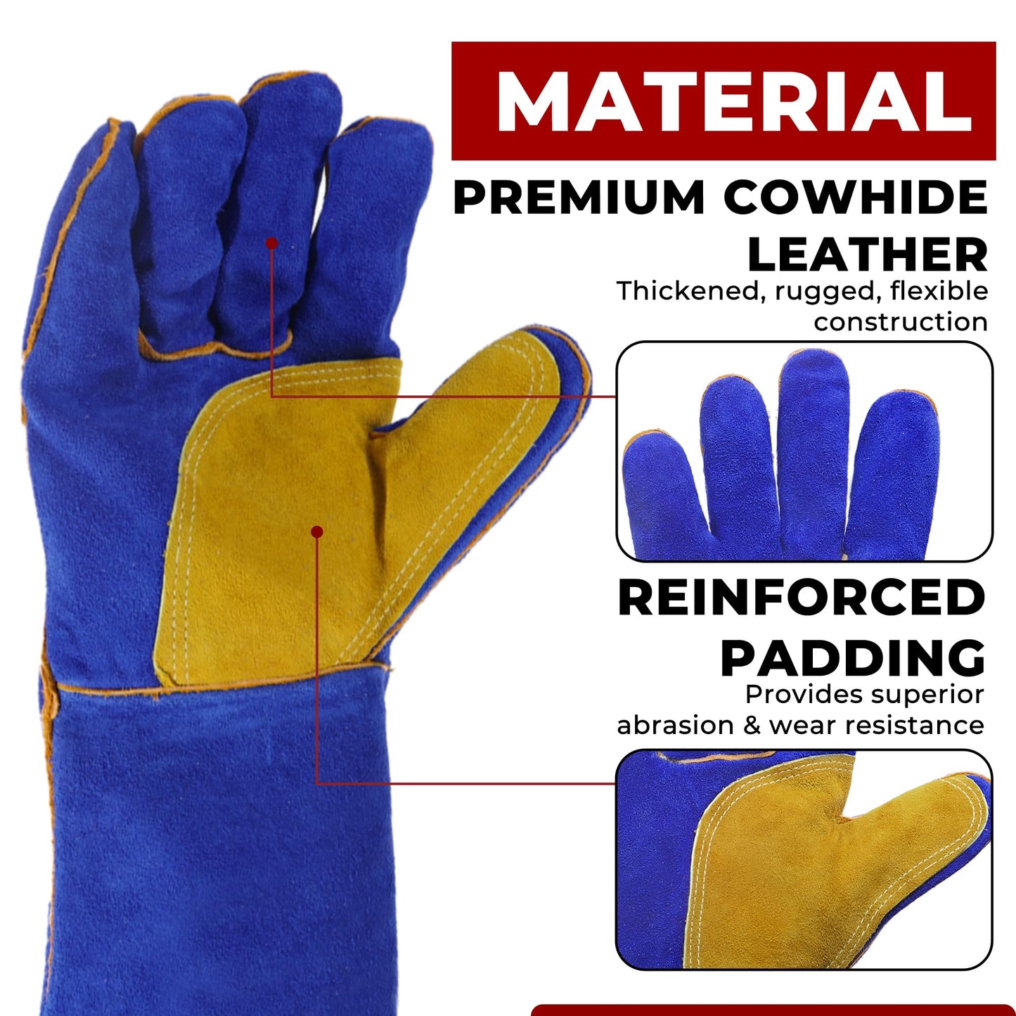 HANDLANDY Animal Handling Gloves, 14 Inches Bite-Proof, Scratch-Resistant, Pet Gloves for Dogs, Cats, Falconry, Gardening (Blue)