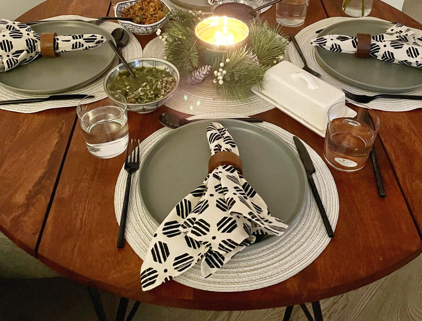 Taran Geometric Beige Print Cotton Dinner Napkins Set of 12 | 18x18 Inches | 100% Natural, Reusable Linens for Dinner, Events, Weddings
