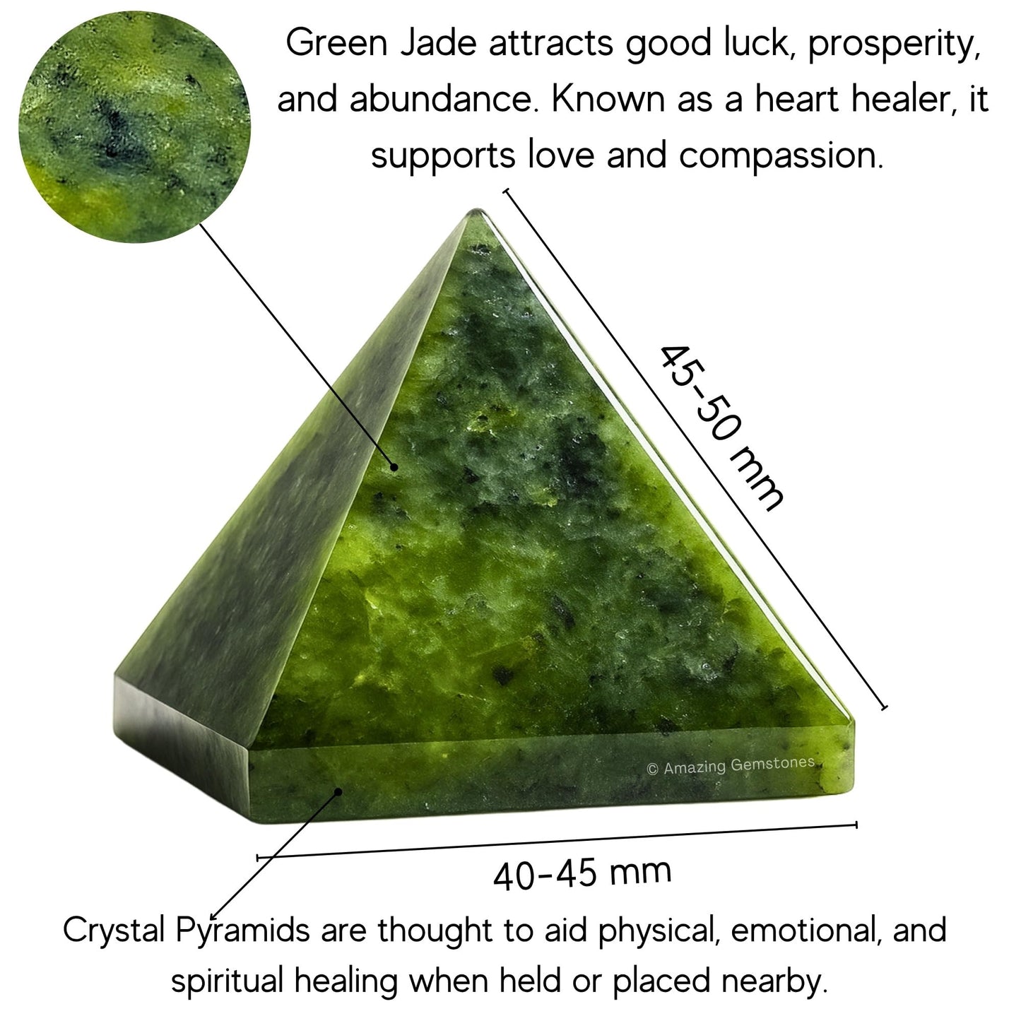Amazing Gemstone Green Jade Pyramid Crystal Healing Stones - 2" Great Pyramid Figurine of Natural Stone Pyramid for Meditation, Reiki, Chakra Balancing and Crystal Pyramids Grid