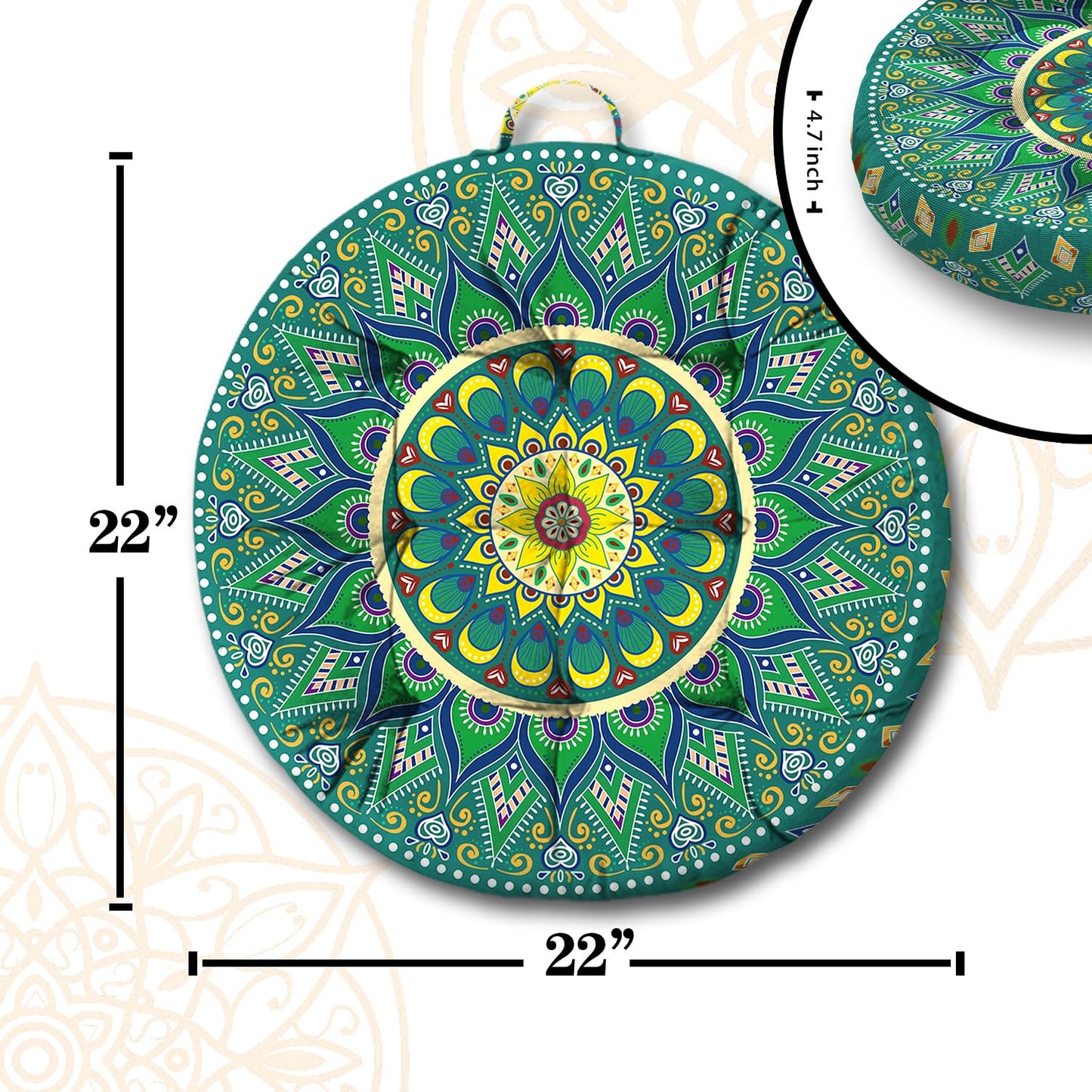 Mandala Meditation Cushion, Boho Meditation Mat, Meditation Pillows for Sitting on Floor, Cushions for Sitting in Home and Outdoor, Round Floor Pillows Cushion Seating for Yoga Accessories 22'' X 22''
