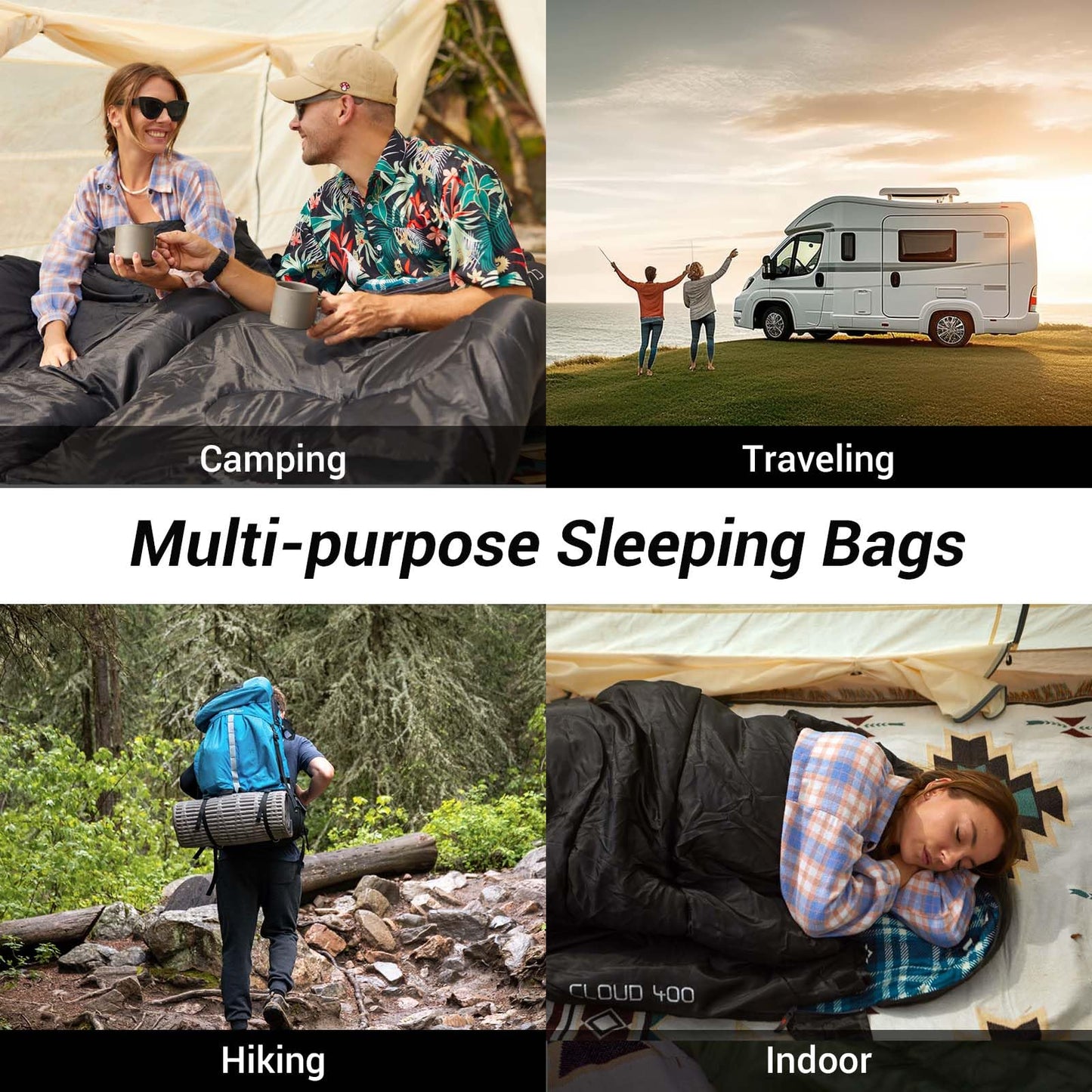 KingCamp Sleeping Bag for Adults, Cold Weather & Warm XL Big and Tall Flannel Sleeping Bags with Compression Sack Portable Waterproof Essentials Gear Accessories for Outdoor Camping (Black Right)