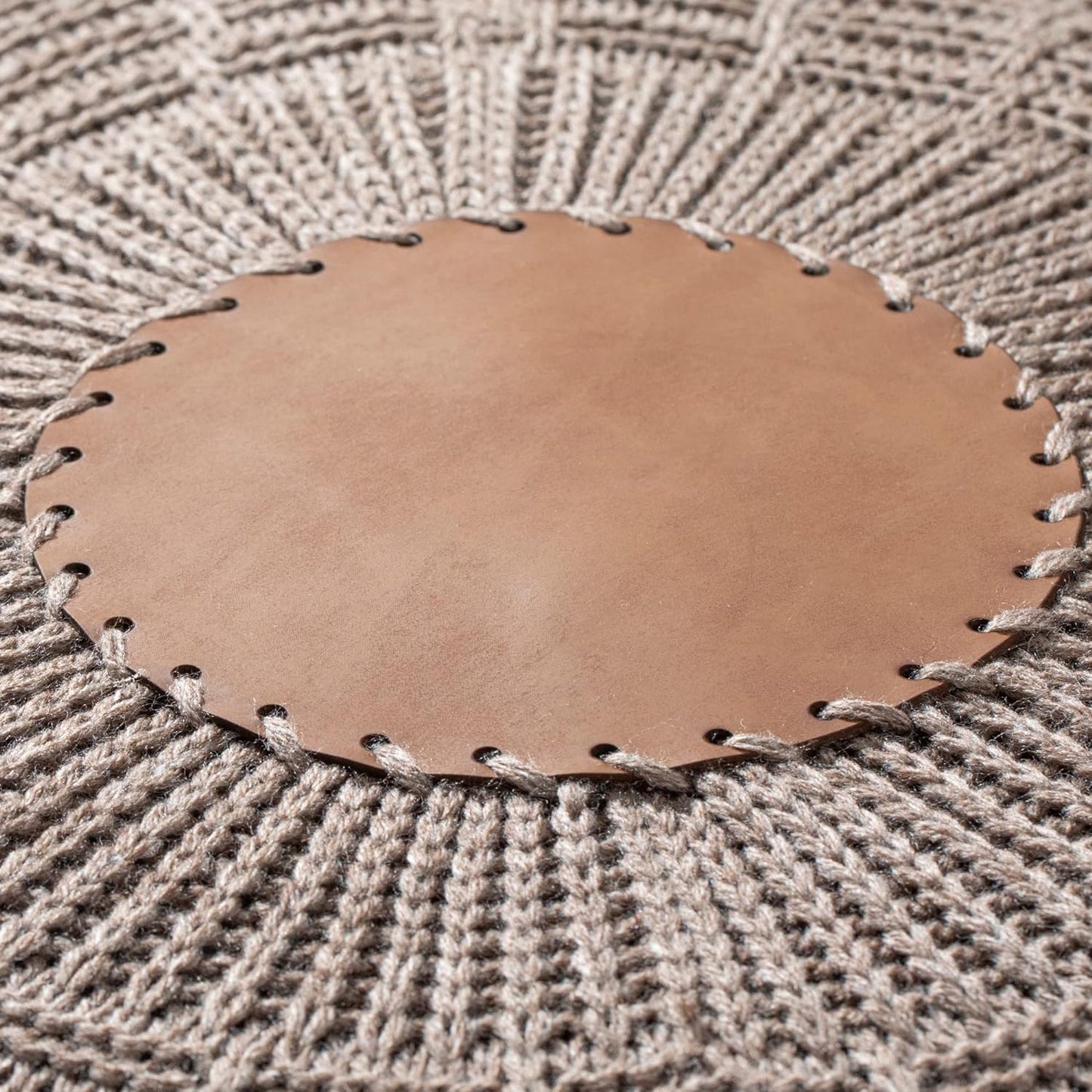 English Home Large Ottoman Foot Stool, Knitted Foot Rest, Round Pouf Chair, Modern Living Room Furniture Bean Bag, Room Decor, Bedroom Footstool, Boho Pouffe, Home Decor Poof, 20" W x 15" H, Brown