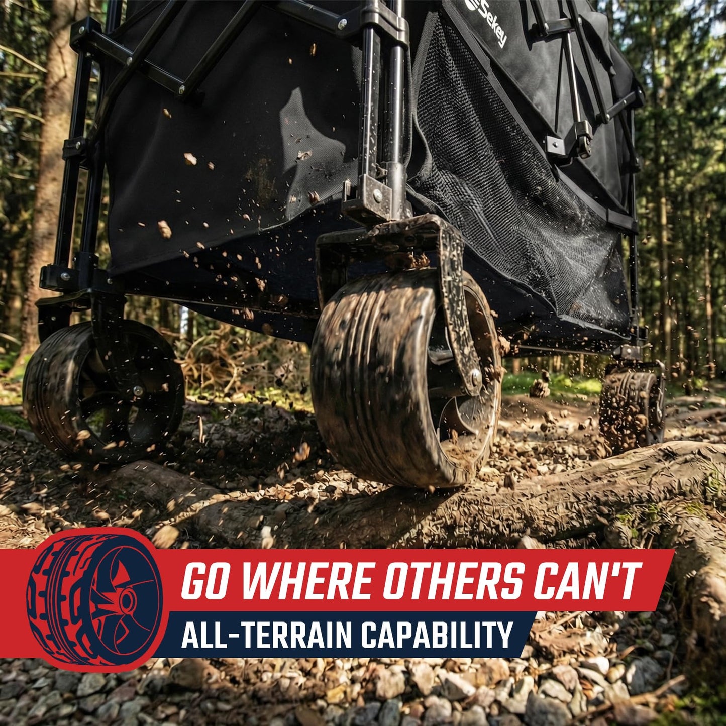 Sekey 500LBS Heavy Duty Double Decker Wagon with Extender, 400L Large Capacity Collapsible Garden Cart Fits 10x10 Canopy, All-Terrain Big Wheels with Brakes, Foldable Utility Wagon for Sports, Camping