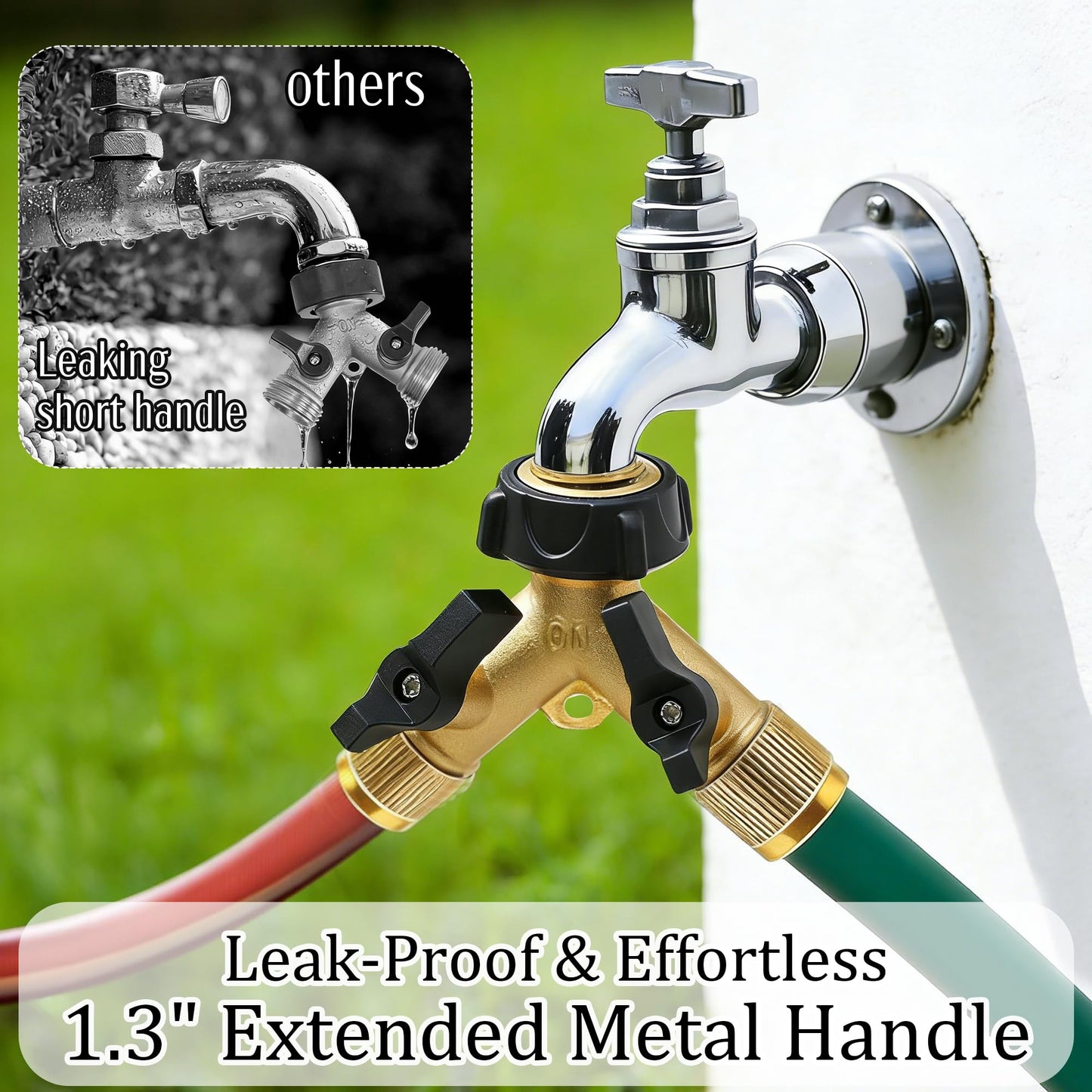 Hourleey 2 Pack Brass Garden Hose Splitter 2 Way, 3/4 Inch Hose Connector Tap Splitter, Hose Y Splitter, Hose Spigot Adapter 2 Valves with 4 Extra Rubber Washers