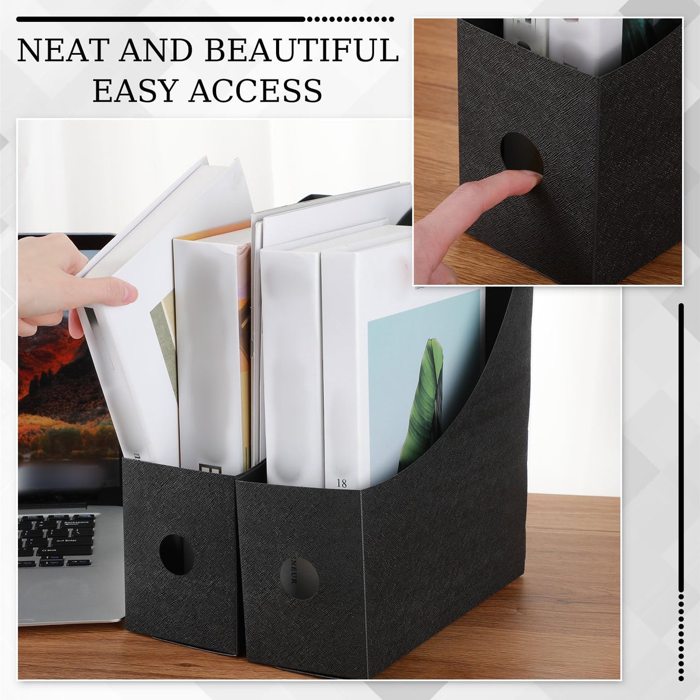 Geyee 12 Pack Magazine File Holder Plastic Desk Organizer Magazine Holder Storage Heavy Duty File Boxes for Home Storage and Office Organization(Black)