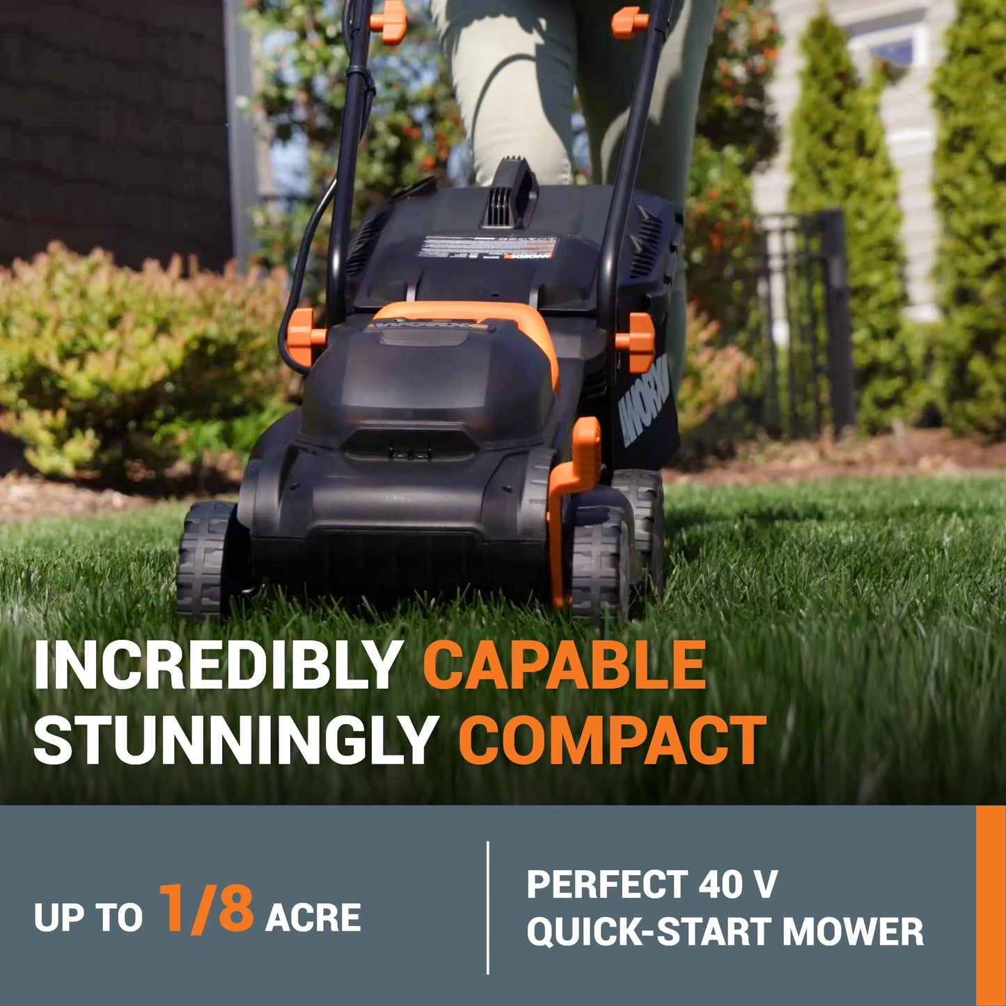 WORX 14" Cordless Lawn Mower, 2 in 1 Electric Mower Cuts Quietly, Compact & Lightweight Push Lawn Mower with 6-Position Height Adjustment for Small Yards, 2 Batteries & Charger Included, WG779