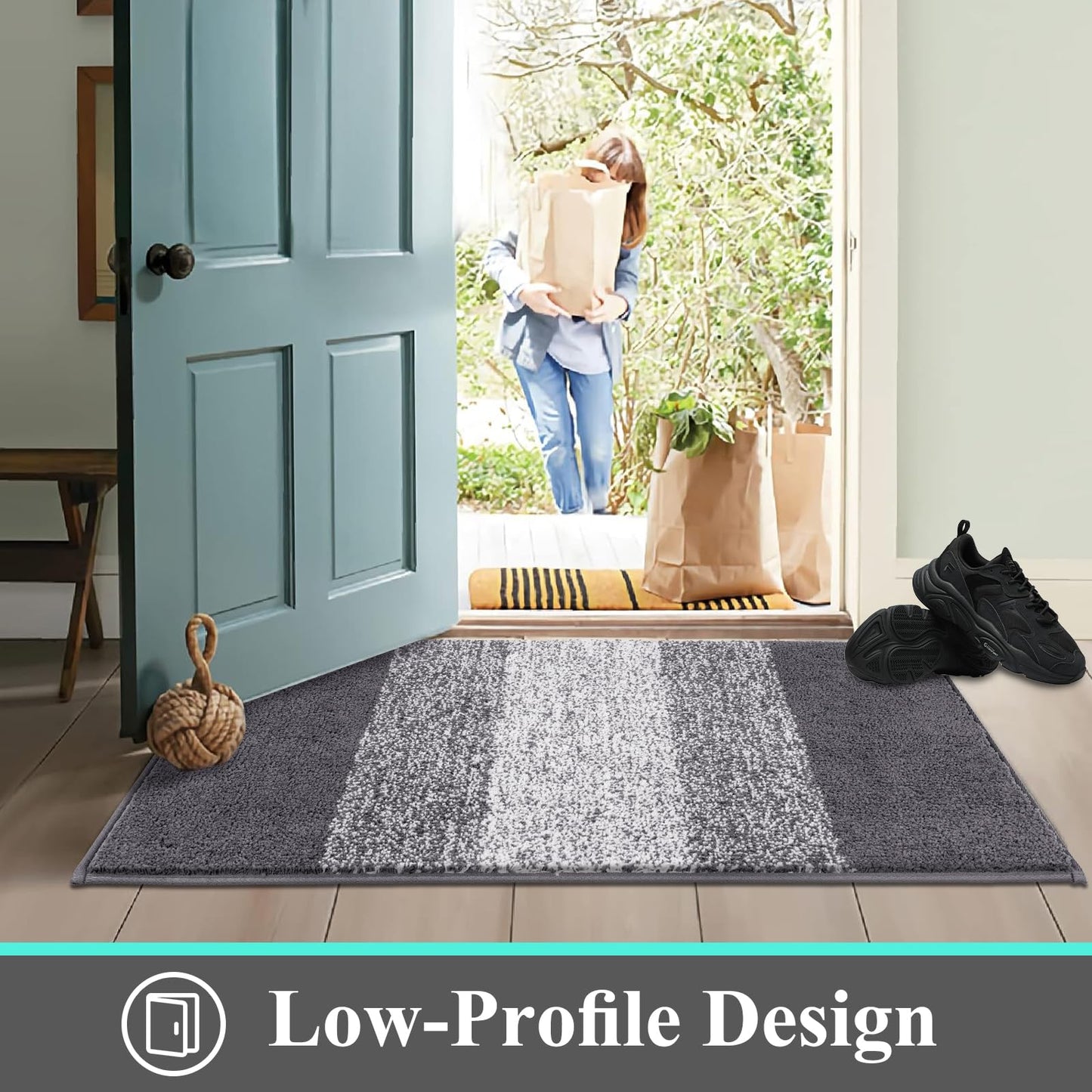 Vaukki Indoor Doormat Entryway Door Mat, Non Slip Absorbent Mud Trapper Mat Inside Floor Mat, Washable Door Carpet for Entryway (20''x32'', Grey)
