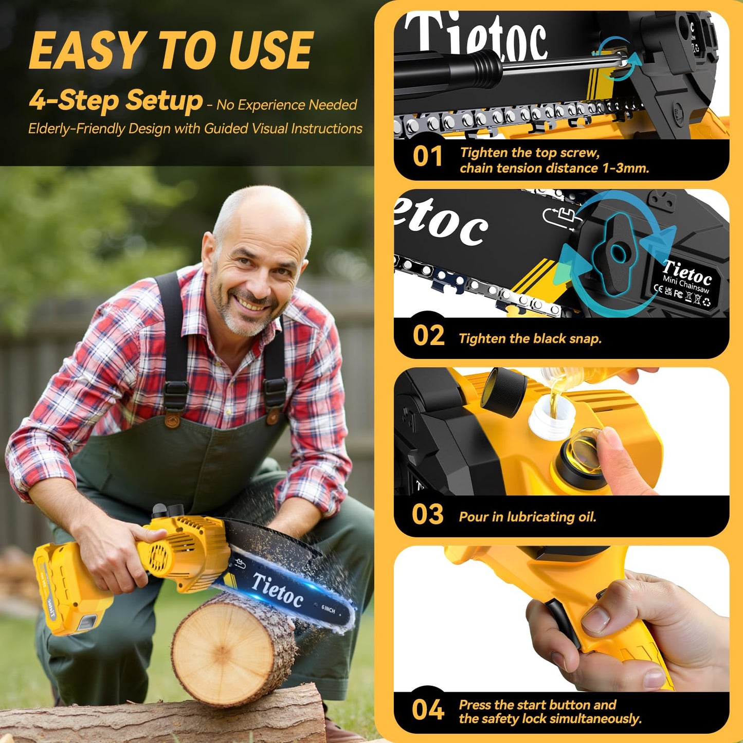 Mini Chainsaw Cordless,6 Inch Portable Electric Chainsaw with 2 Battery 2 Chains,Battery Powered Small Handheld Chain Saw with Automatic Oiler,for Tree Trimming,Cutting Wood,Garden Tool,Gift for Men