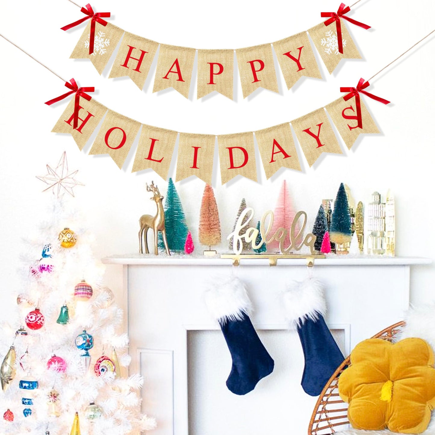 VILIFEVER Happy Holidays Banner Burlap, Christmas Decorations for Home Office, Christmas Banner for Fireplace Mantel Indoor Outdoor Decor, Happy Holidays Sign Xmas Party Supplies