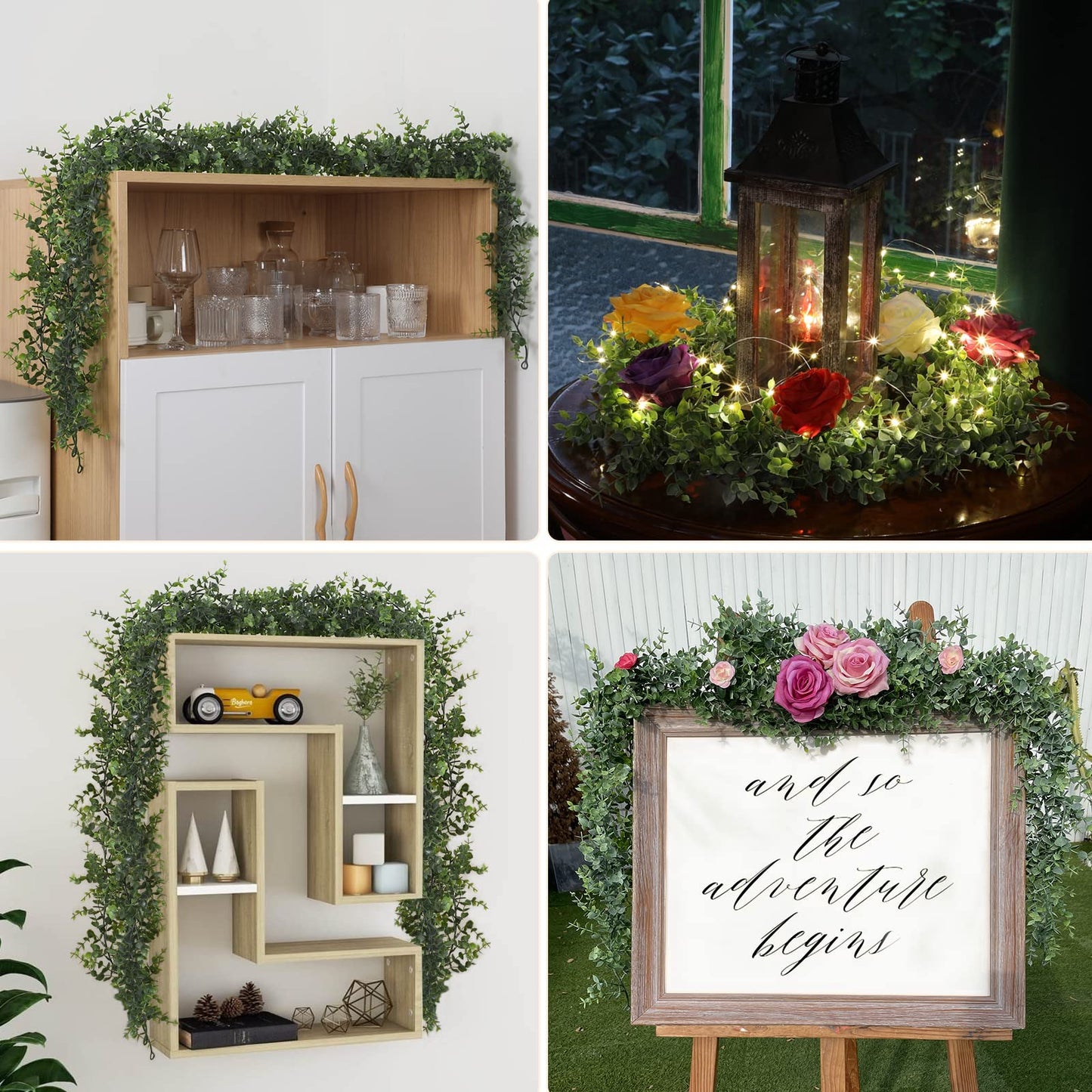 Dolicer 2 Pack Faux Eucalyptus Garland, 12Ft Artificial Vines Fake Hanging Eucalyptus Leaves Greenery Garland for Wedding Backdrop Arch Wall Table Party Indoor Outdoor Decor (Grey Green)