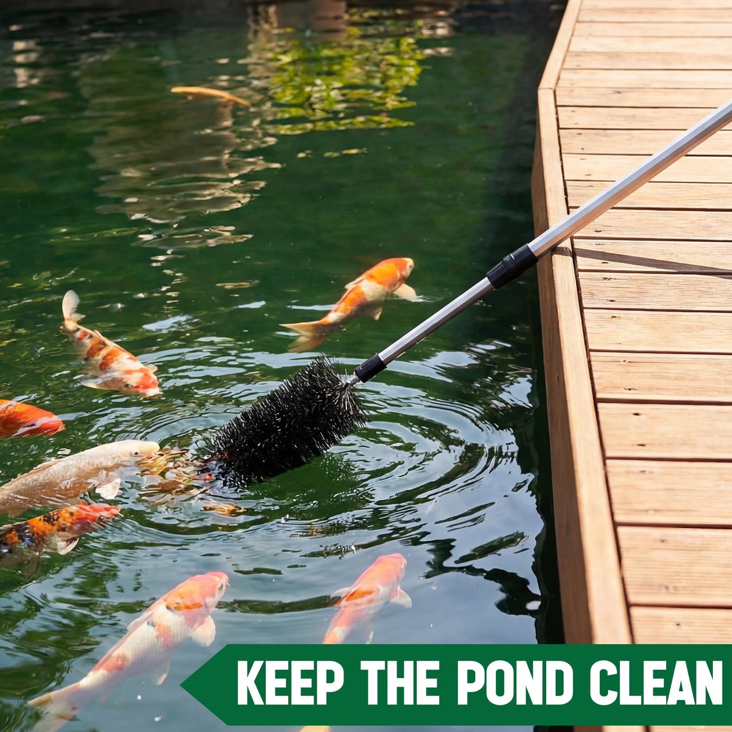 LemonRoad 2 Pack Water Garden Koi Fish Pond Cleaning Brush with 70 Telescopic Pole, Scrubbing Brush for Routine Water Garden Koi Fish Pond Maintenance, Cleaning