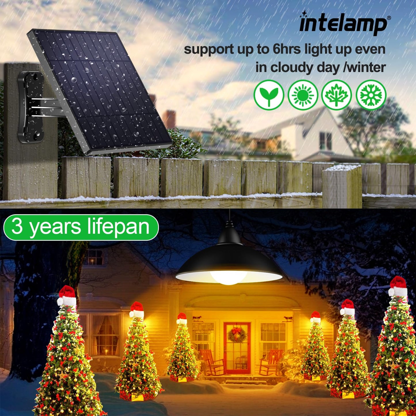 intelamp Solar Pendant Lights Indoor Outdoor, 4000mAh Gazebo Shed Chandeliers with Remote All Day/Night Mode 16.4Ft Hanging Warm White Lighting for Outside Barns Chicken Coop