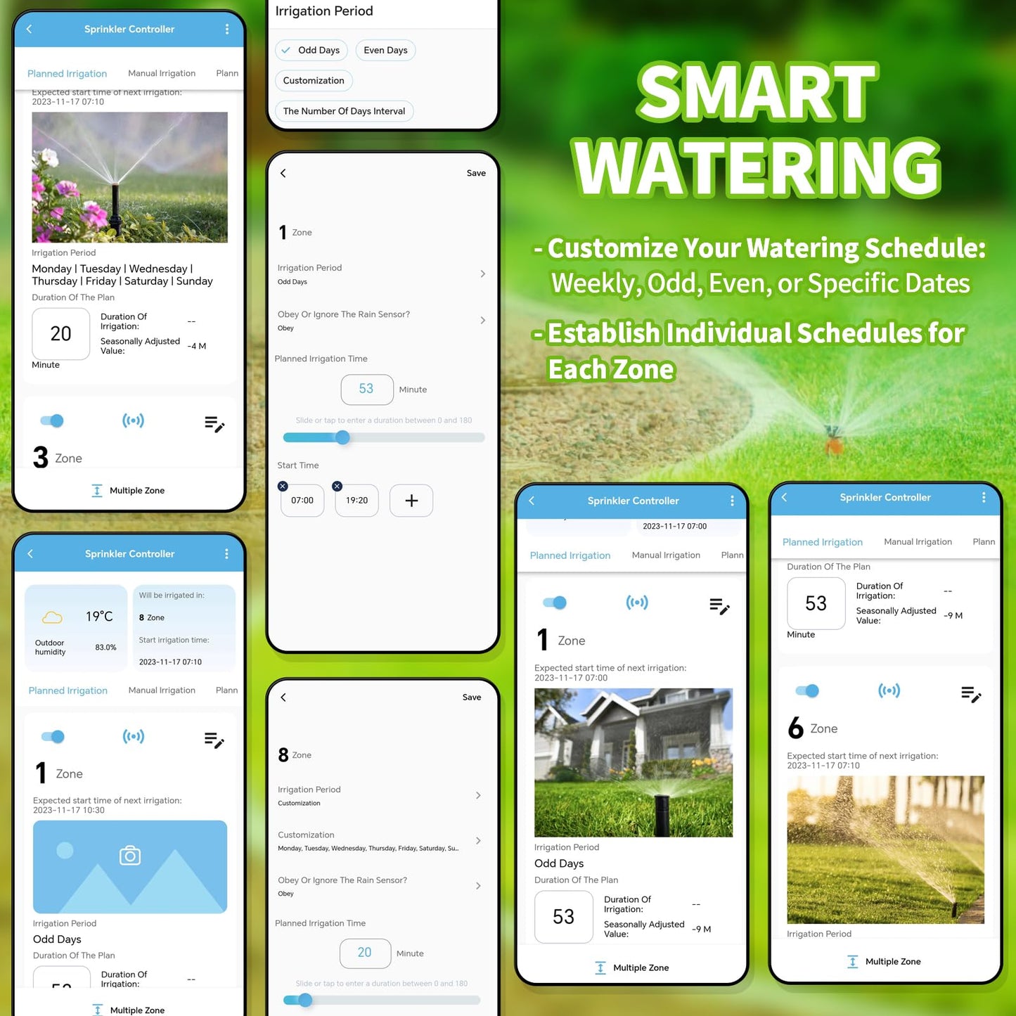 8 Zones WiFi Smart Sprinkler Controller, Briidea Automatic Irrigation Controllers with Customized Watering Schedule & Seasonal Adjustment, Water Efficiently and Keep Your Plants Healthy, MK-117