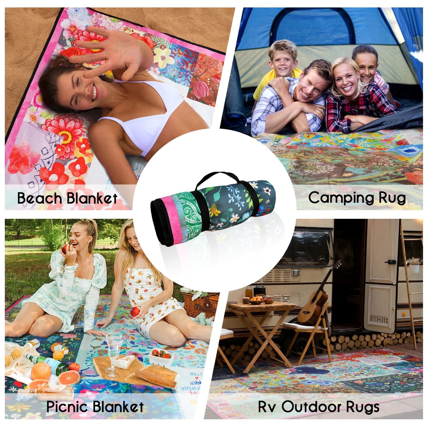 Cuslnox Picnic Blankets Waterproof Foldable Extra Large, 80"x 80" Outdoor Beach Blanket Waterproof Sandproof, 3-Layer Lightweight Handy Mat Tote Picnic Camping Rugs for Outside Your Rv