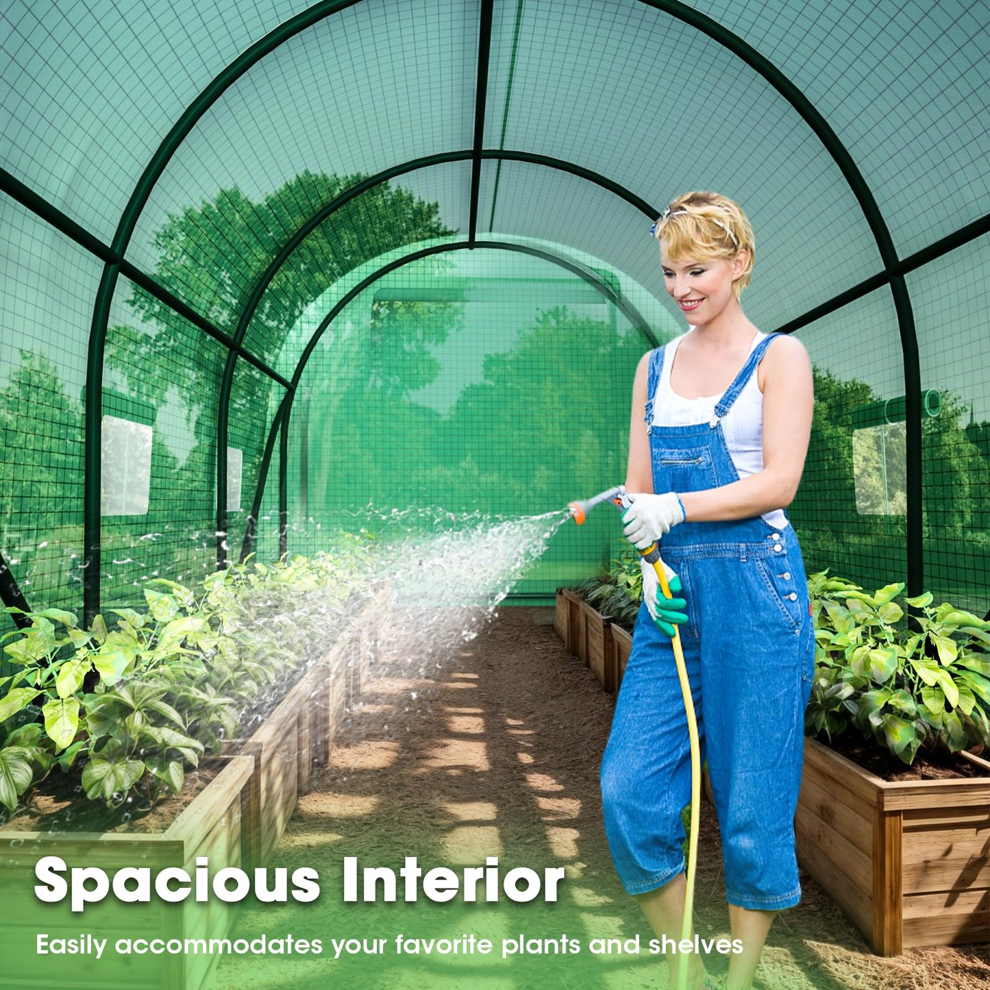 Walk-in Greenhouse, 10x7x7 FT Heavy Duty Tunnel Green House for Outdoors, Portable Green Houses for Outside, Winter Hot House with Metal Frame & Roll-up Zipper Door Screen Windows