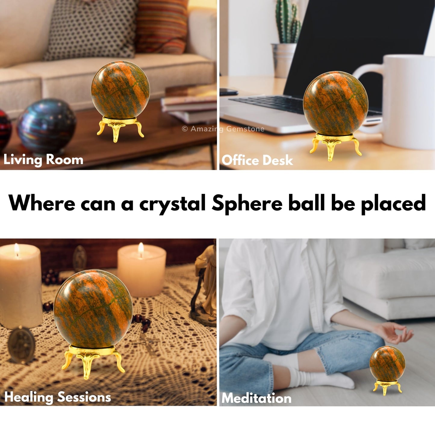 Amazing Gemstone Unakite Crystal Ball with Stand - 2 Inches Crystal Sphere Meditation Balls for Witchcraft and Decorative Balls
