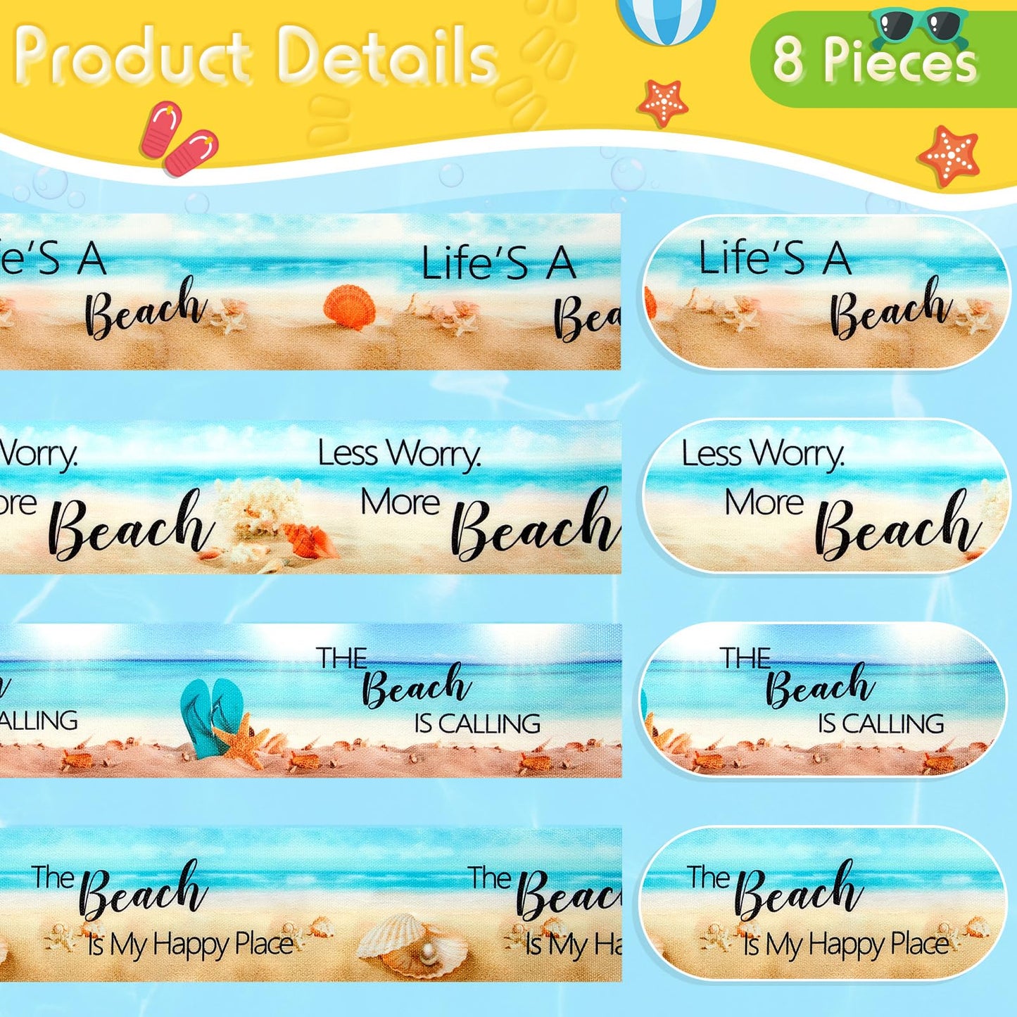 Boao 8 Pcs Large Towel Bands for Beach Chairs 15.75" x 1.97" Cruise Chairs Towel Bands Elastic Windproof Lounge Clips Strap Holder for Summer Pool Hawaiian Accessories Gifts (Beach)