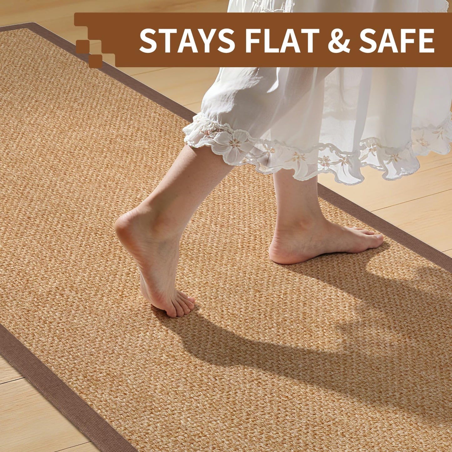 YDKGL Washable Hallway Runner Rug 2x6 Jute Like Kitchen Runner Mat Rugs Non Slip, Woven Soft Entryway Farmhouse Runner Boho Floor Carpet for Indoor Laundry Hall Backdoor Bedroom Living Room, Brown
