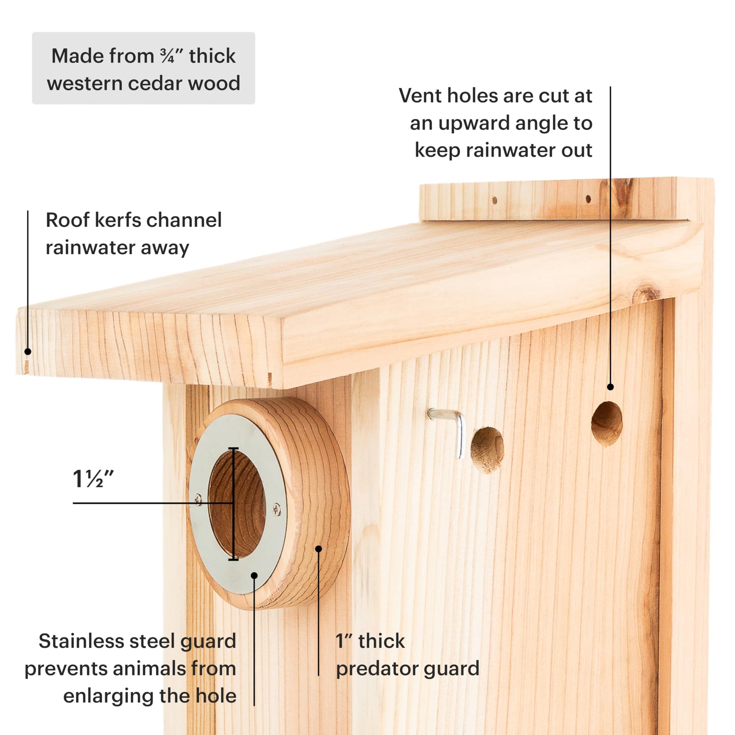 WHITEHORSE Bluebird House - Weatherproof Bird House for Outdoors - Cedar Birdhouse Built to NABS Specs - Nest Box for Bluebirds, Chickadees, Titmice, Wrens, Nuthatches & More (15” Floor)