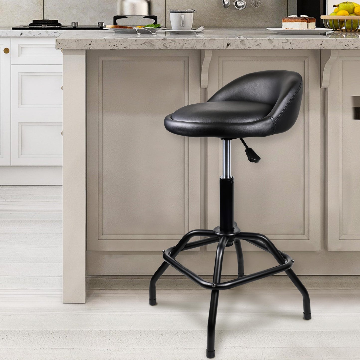 SMART JERRY - Garage Shop Stools, Counter Height Bar Stools, Swivel Barstools Height Adjustable, Work Bench Stool with Back, Kitchen Bar Height Chairs, Black (330lb Weight Capacity)