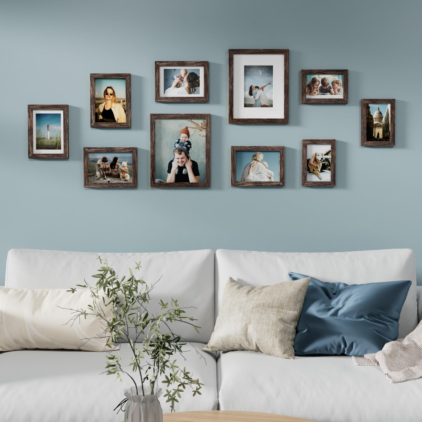 Vittanly 10 Pack Picture Frames Collage Wall Decor, Gallery Wall Frame Set for Wall or Tabletop Display, Engineered Wood and Shatter-resistant Plexiglass, Multi Sizes with 8x10, 5x7, 4x6 Frames, Brown