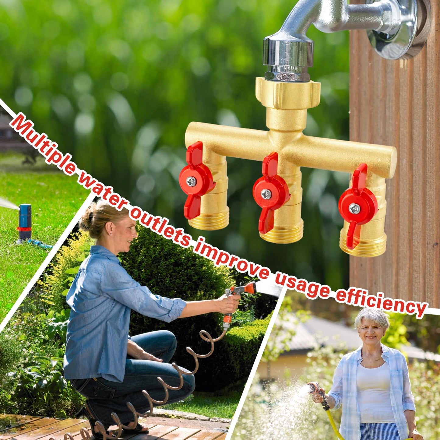 Cekwiet 3 Way Garden Hose Splitter Heavy Duty Brass, Full Flow Outdoor Faucet Hose Splitter with 3 Shut Off Valves, 3/4" GHT Metal Hose Connector for Garden, Lawn Irrigation, Yard Watering Etc