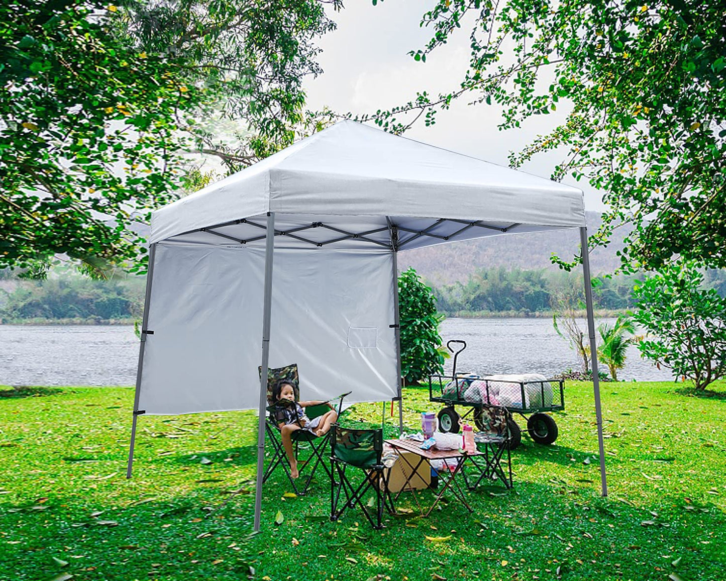 ABCCANOPY Pop Up Canopy Tent-10x10 Outdoor Camping Canopy Slant Leg Beach Canopy Tent with Backpack Bag,10 x 10 ft Base / 8 x 8 ft Top，White
