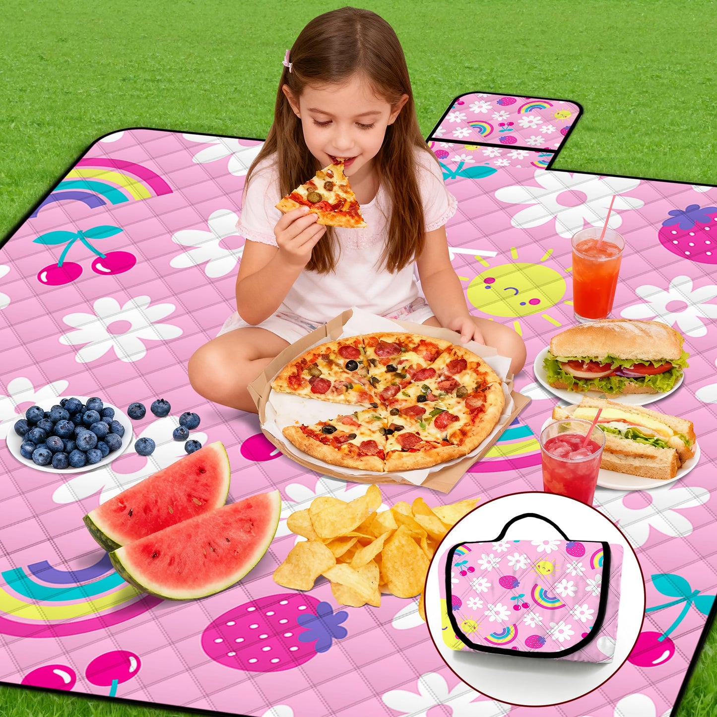 Extra Large Picnic Blanket Waterproof,80"x 80"Foldable Machine Washable Beach Blankets,Outdoor Blanket for 6-8 Adults, Picnic Mat Suitable for Indoor Crawling,Park Beach,Camping,Hiking, Travel(Pink)